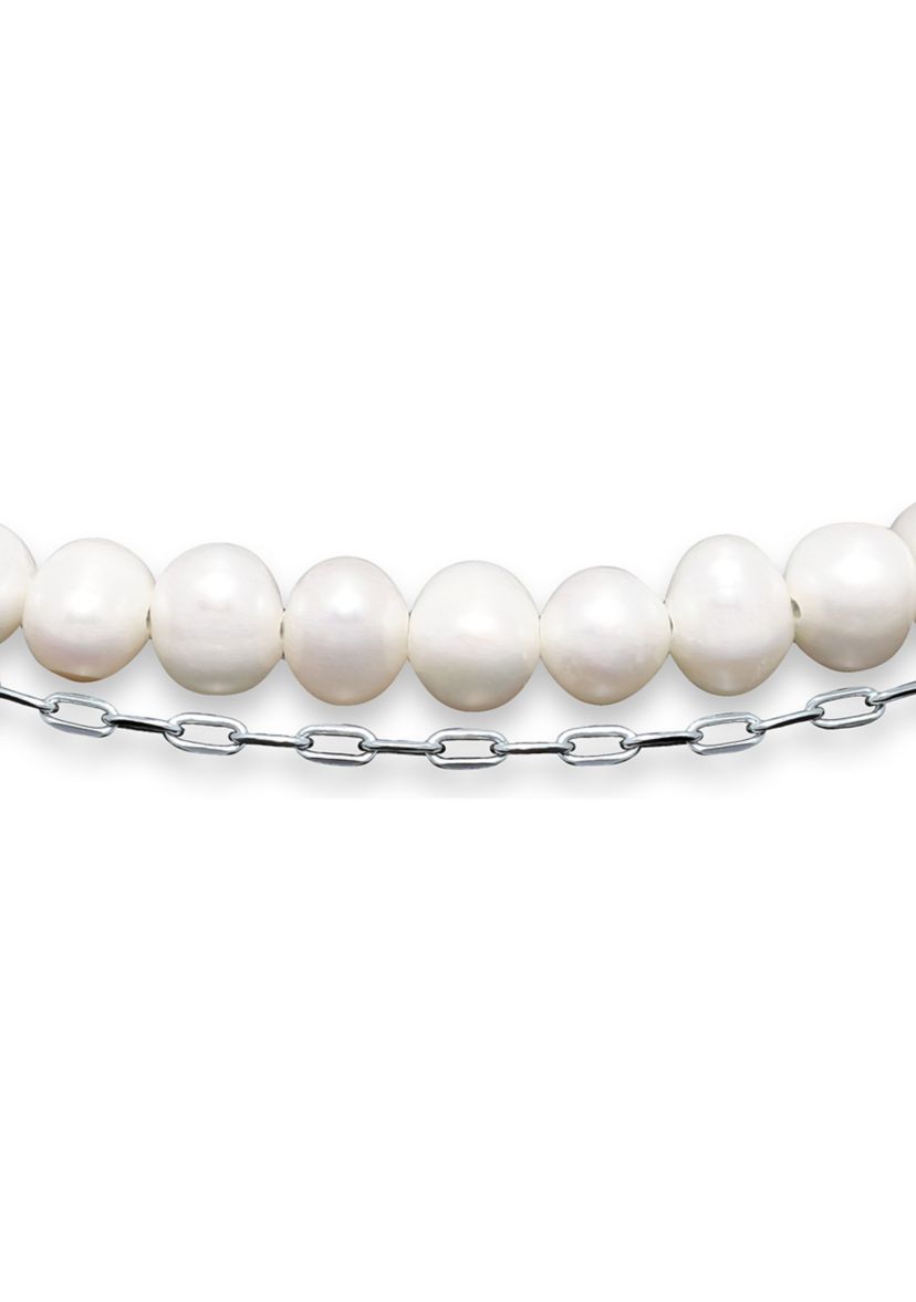 Fresh Water Pearl Paper Clip Chain Layered Bracelet, Sterling Silver