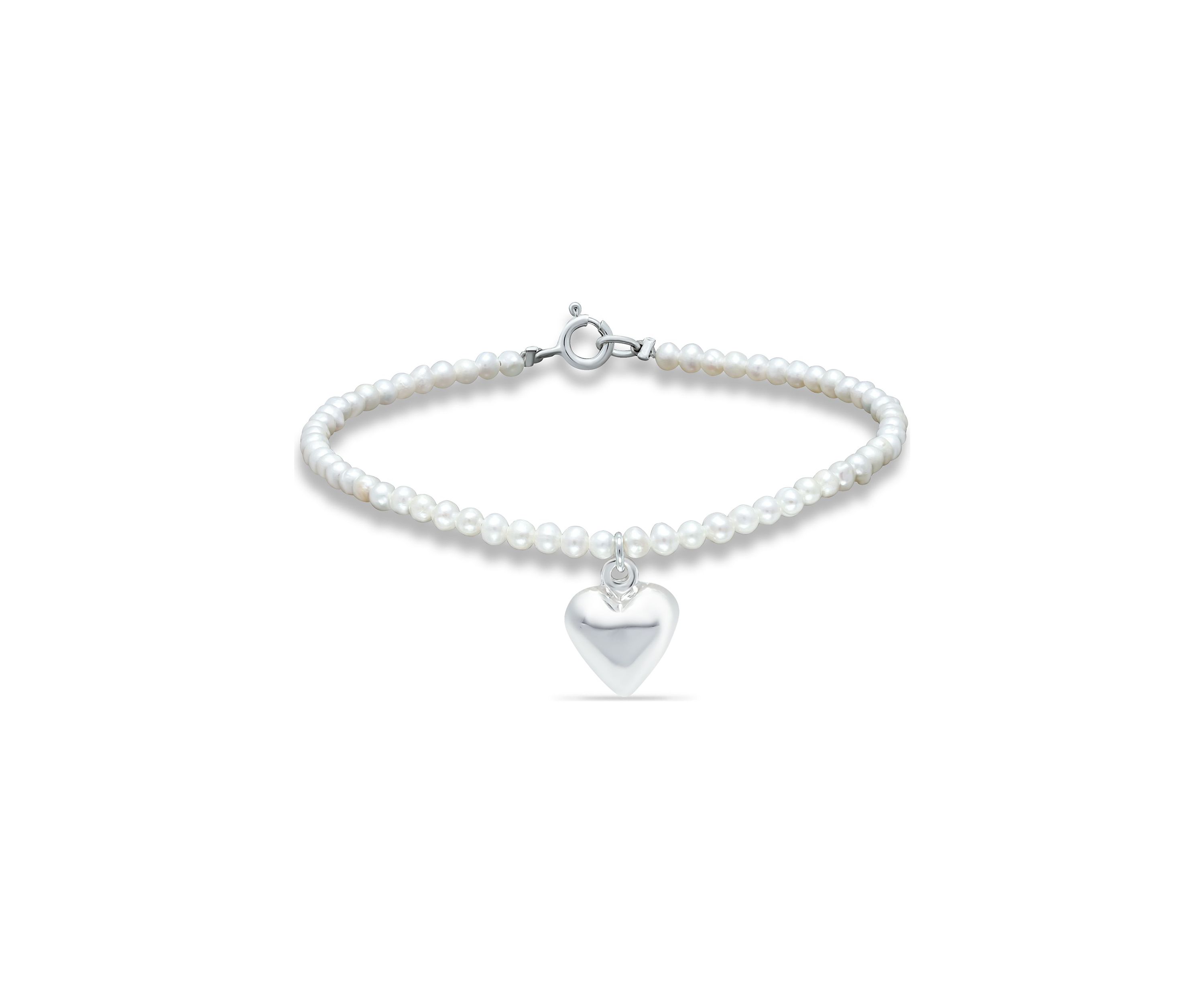 Fresh Water Pearl Strand Bracelet with Heart Charm, Sterling Silver