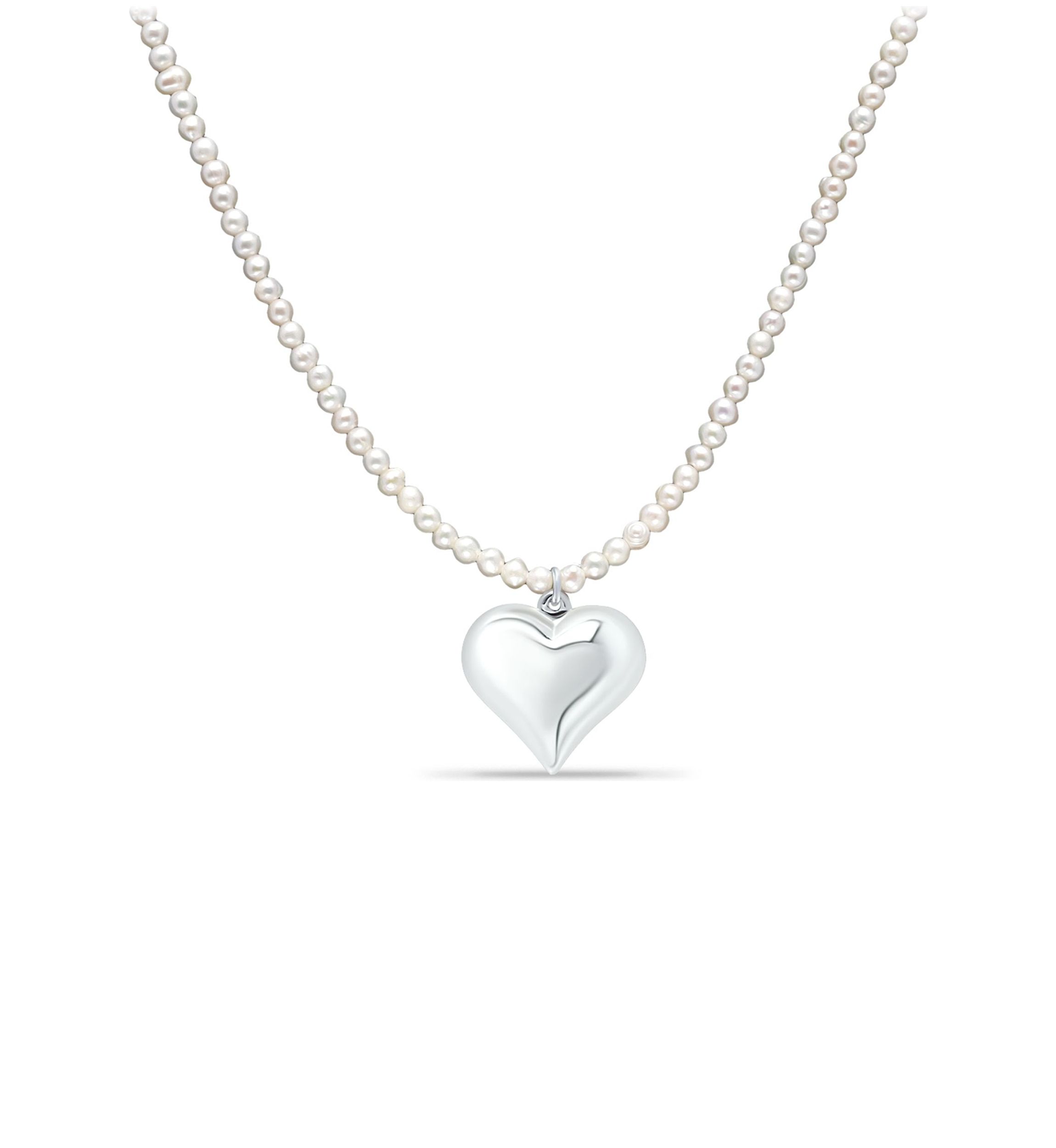Fresh Water Pearl Strand Necklace with Heart Charm, Sterling Silver
