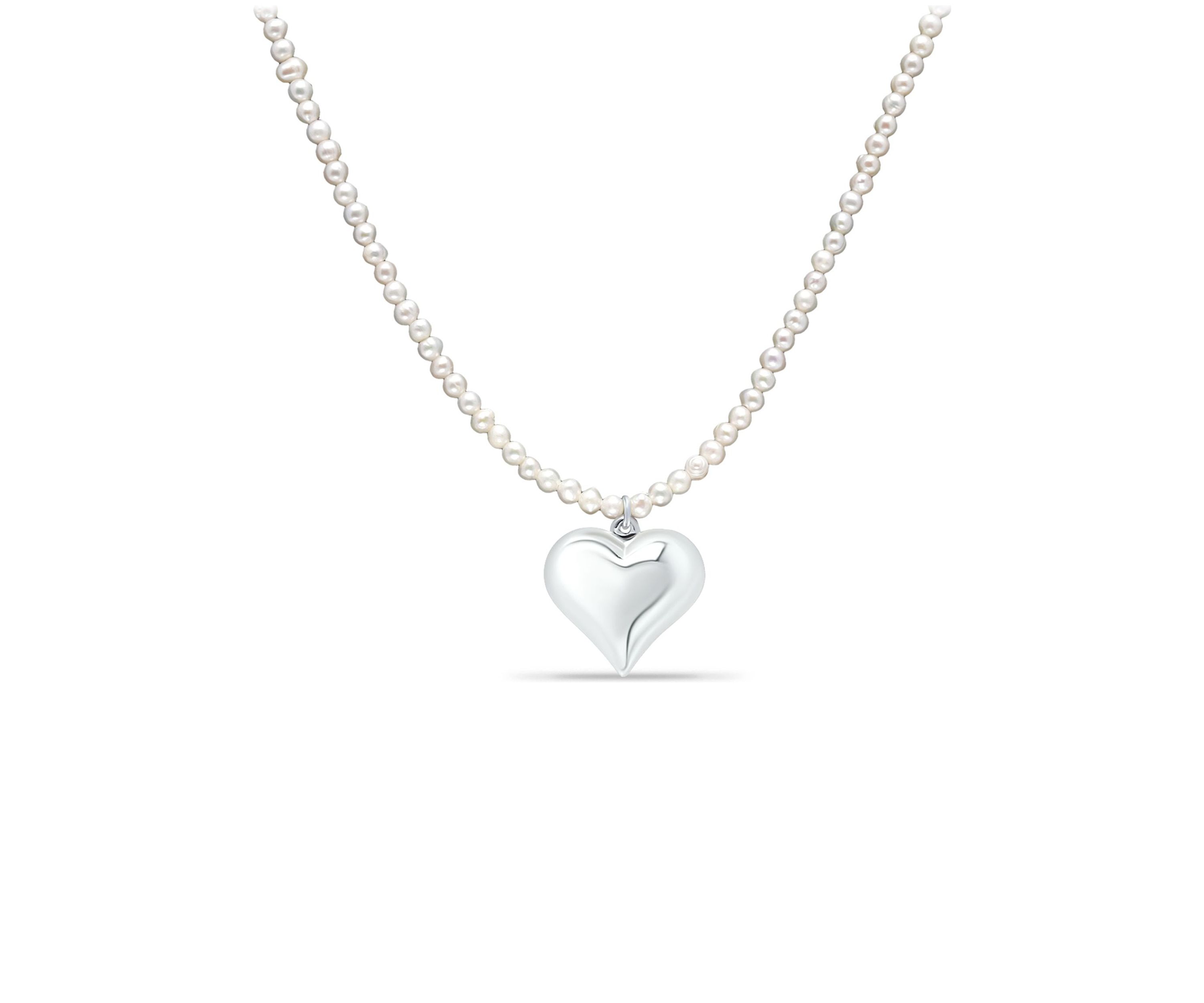 Fresh Water Pearl Strand Necklace with Heart Charm, Sterling Silver