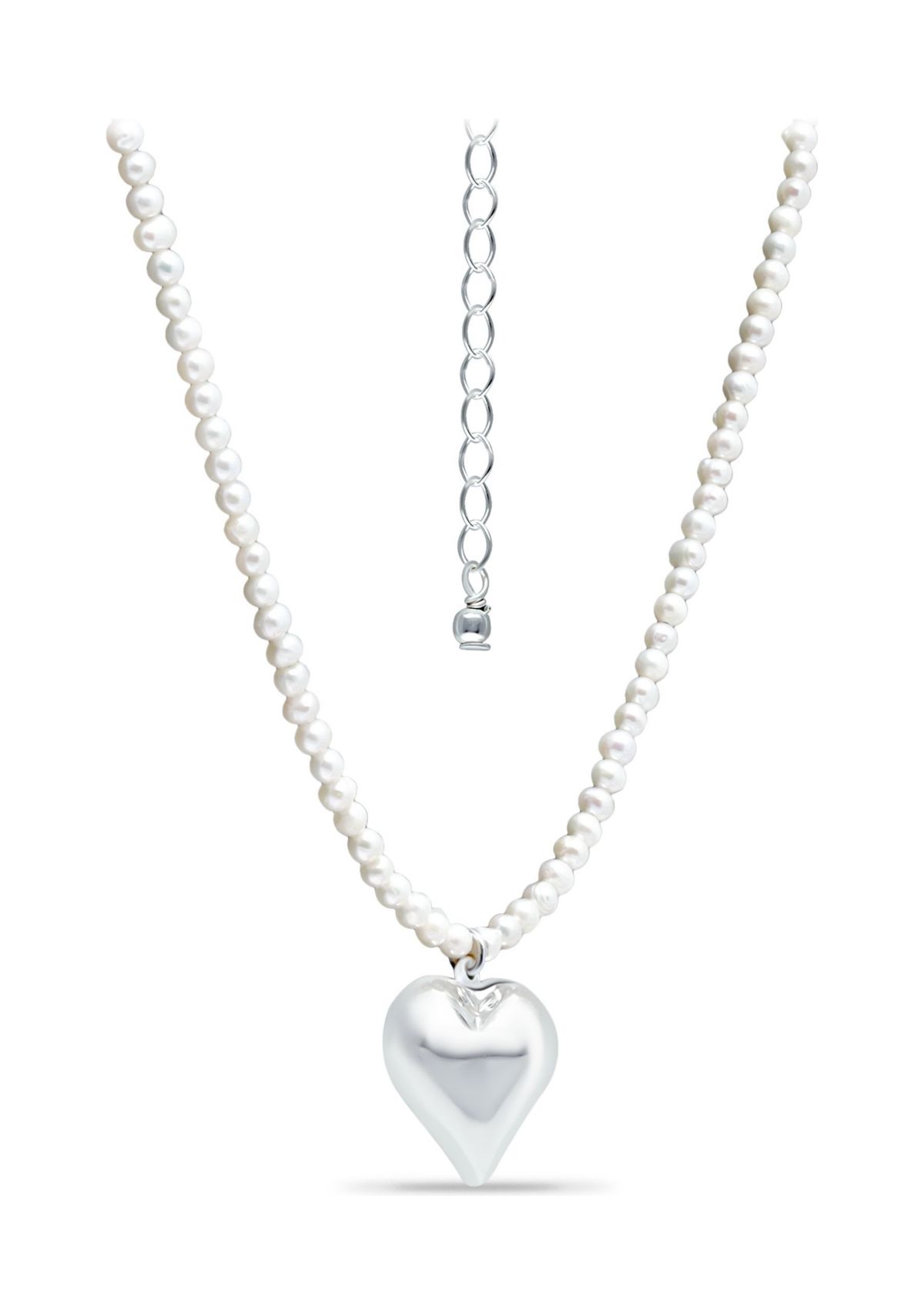 Fresh Water Pearl Strand Necklace with Heart Charm, Sterling Silver