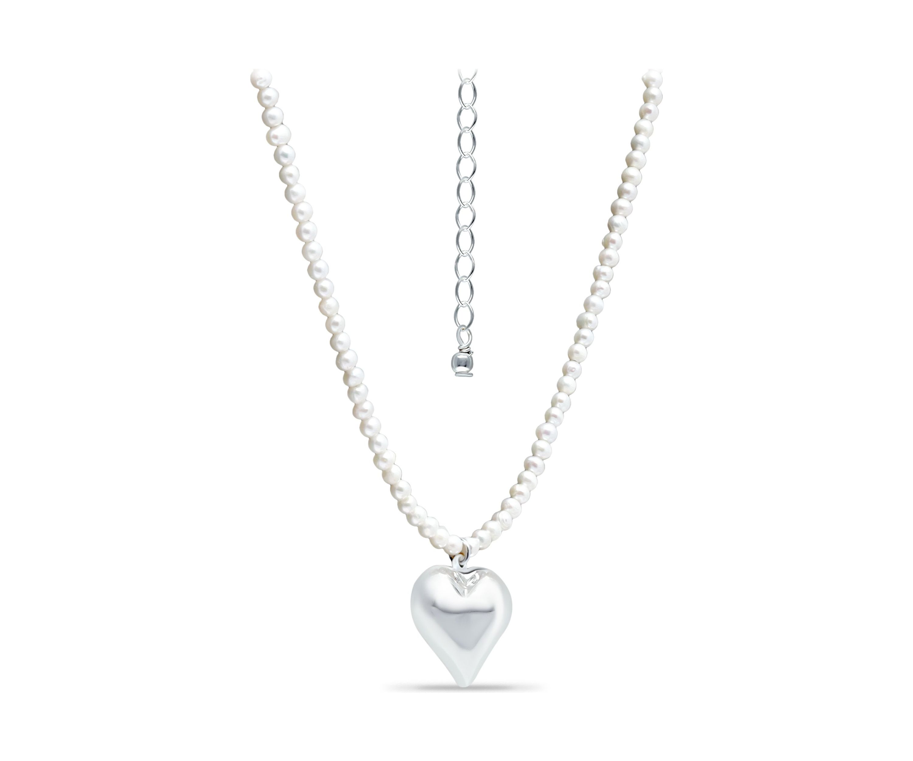 Fresh Water Pearl Strand Necklace with Heart Charm, Sterling Silver
