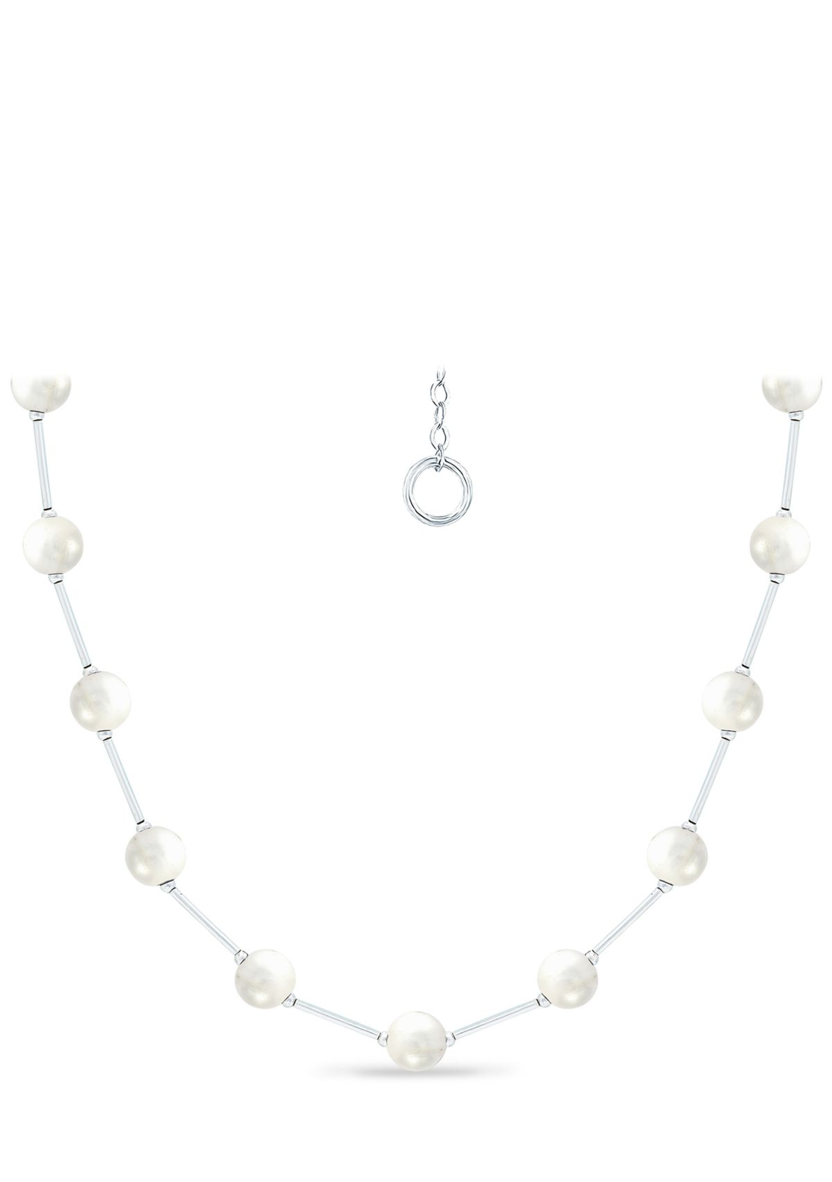 Fresh Water Pearl Station Necklace in Sterling Silver
