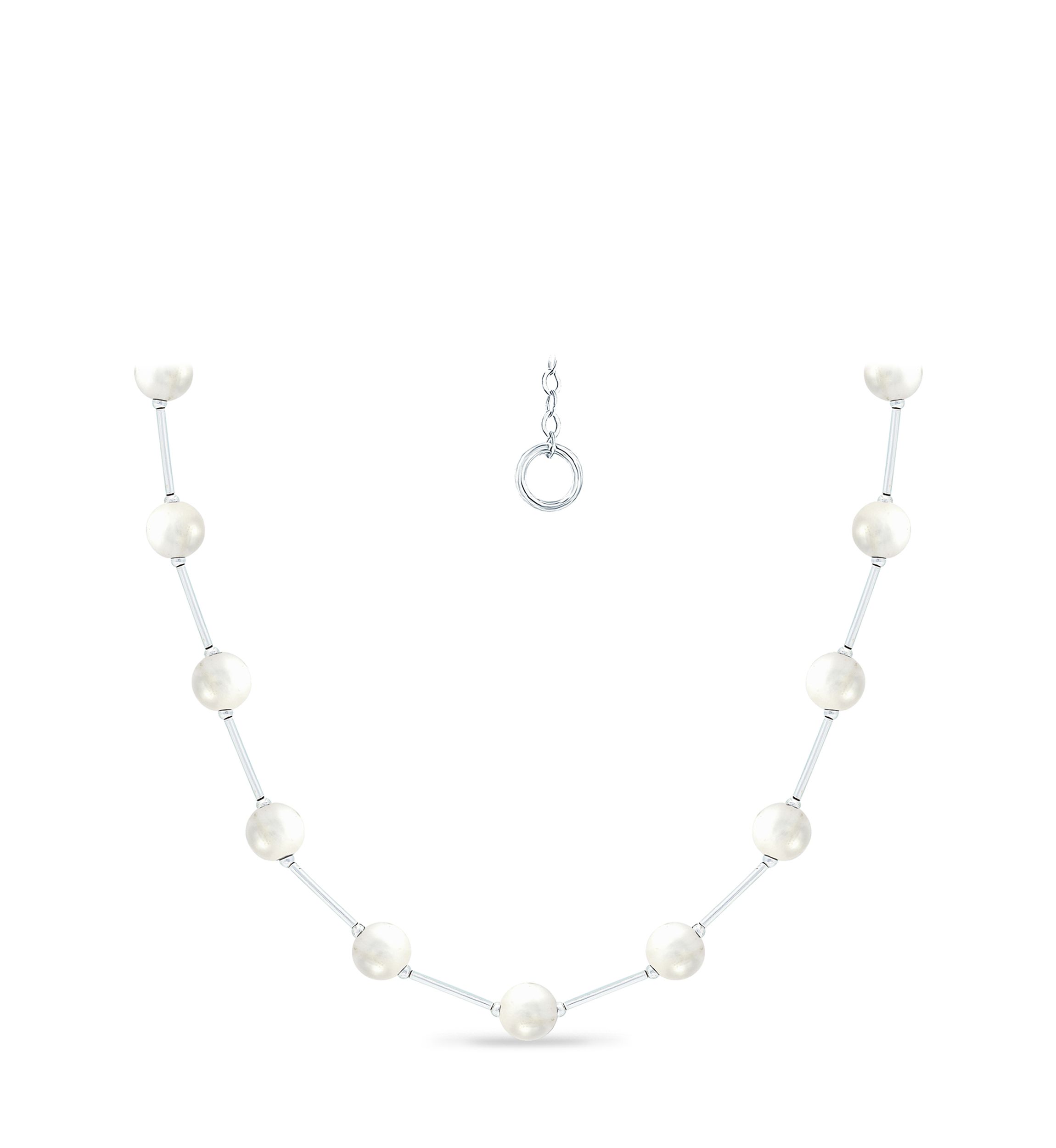 Fresh Water Pearl Station Necklace in Sterling Silver