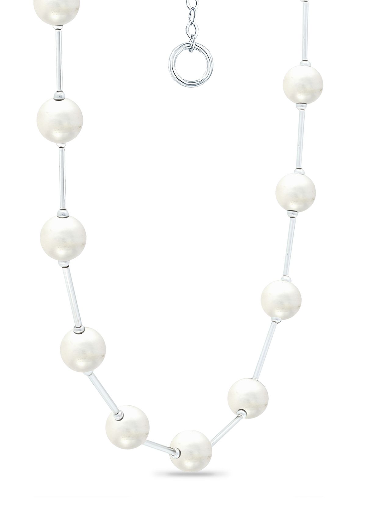 Fresh Water Pearl Station Necklace in Sterling Silver