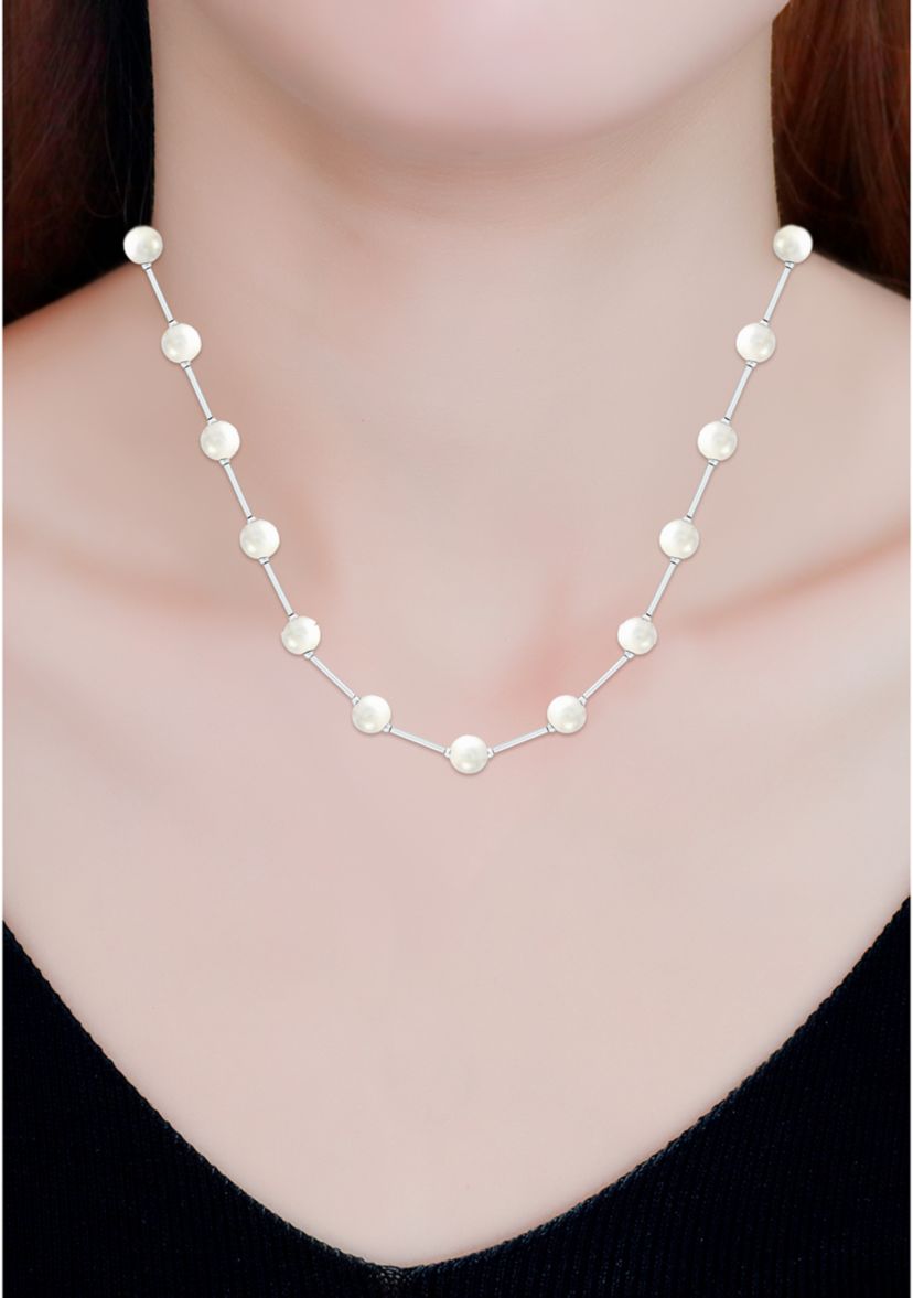 Fresh Water Pearl Station Necklace in Sterling Silver