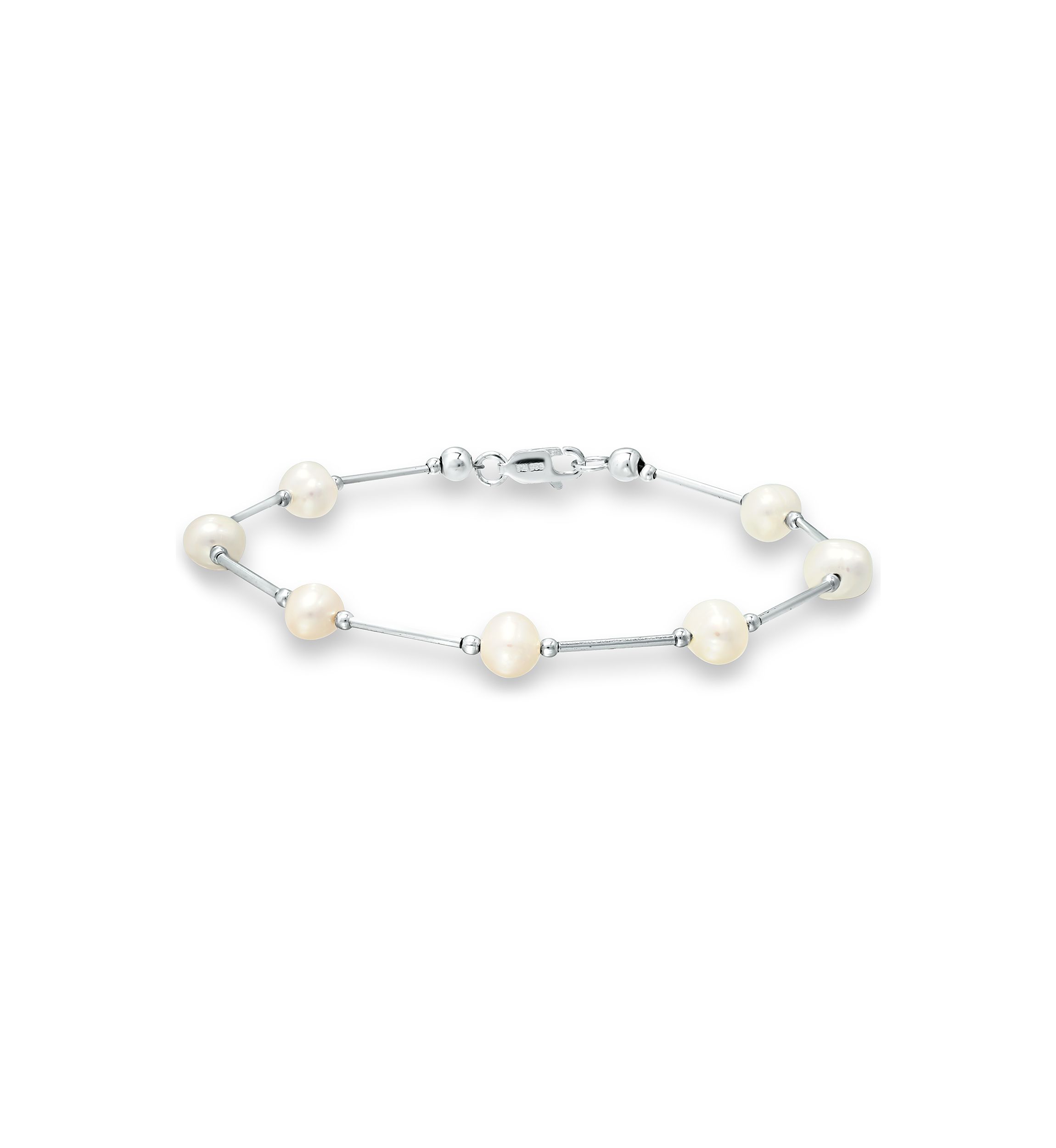 Fresh Water Pearl Station Bracelet in Sterling Silver
