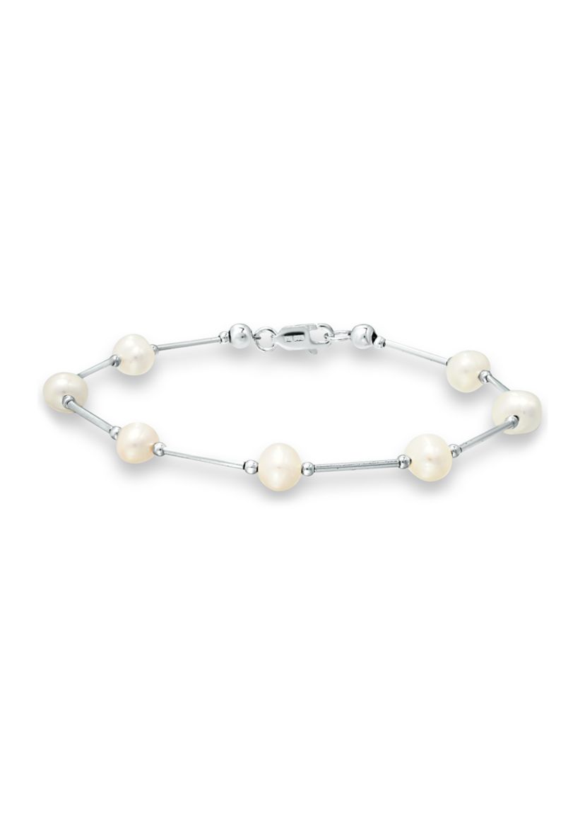 Fresh Water Pearl Station Bracelet in Sterling Silver