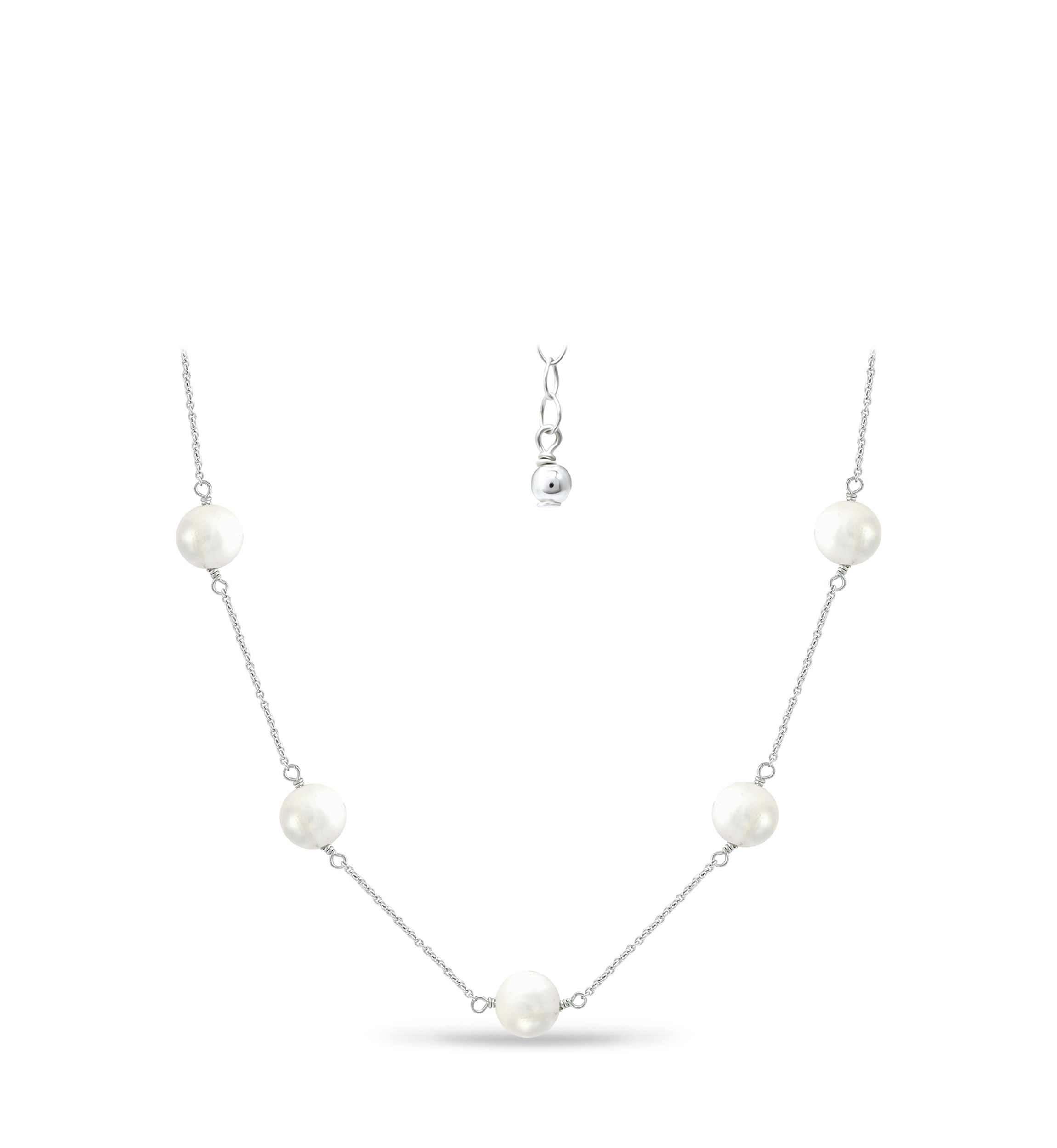 Fresh Water Pearl Station Necklace in Sterling Silver