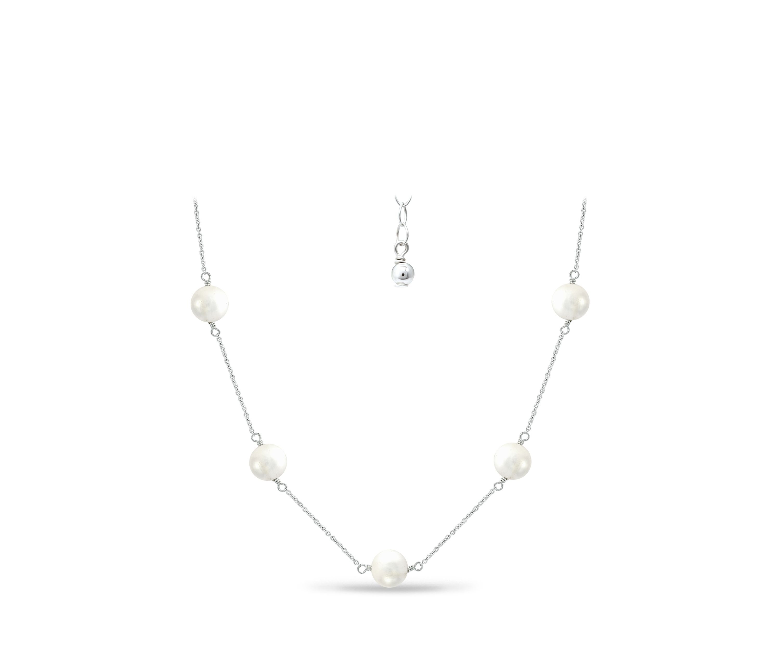 Fresh Water Pearl Station Necklace in Sterling Silver