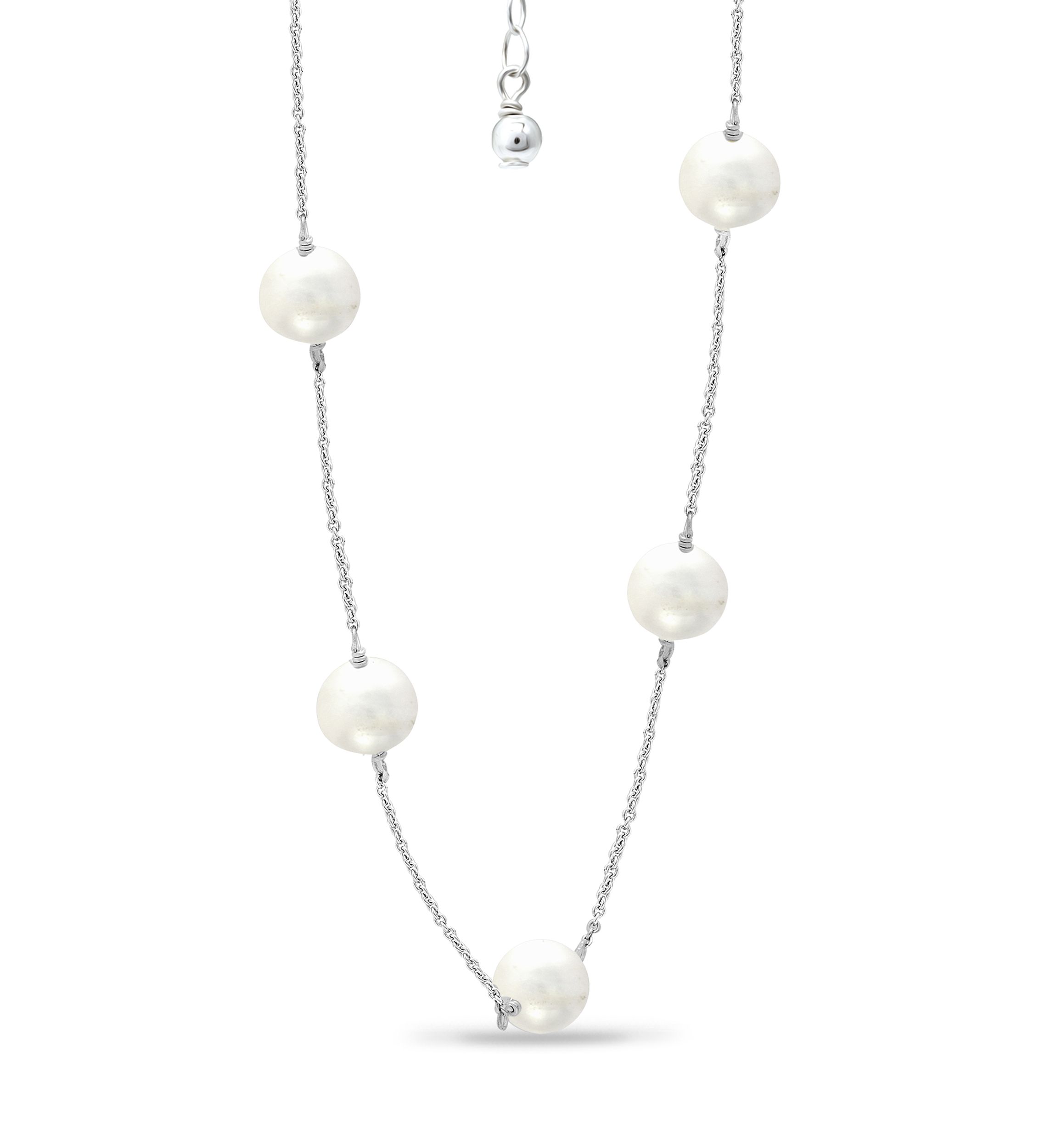 Fresh Water Pearl Station Necklace in Sterling Silver