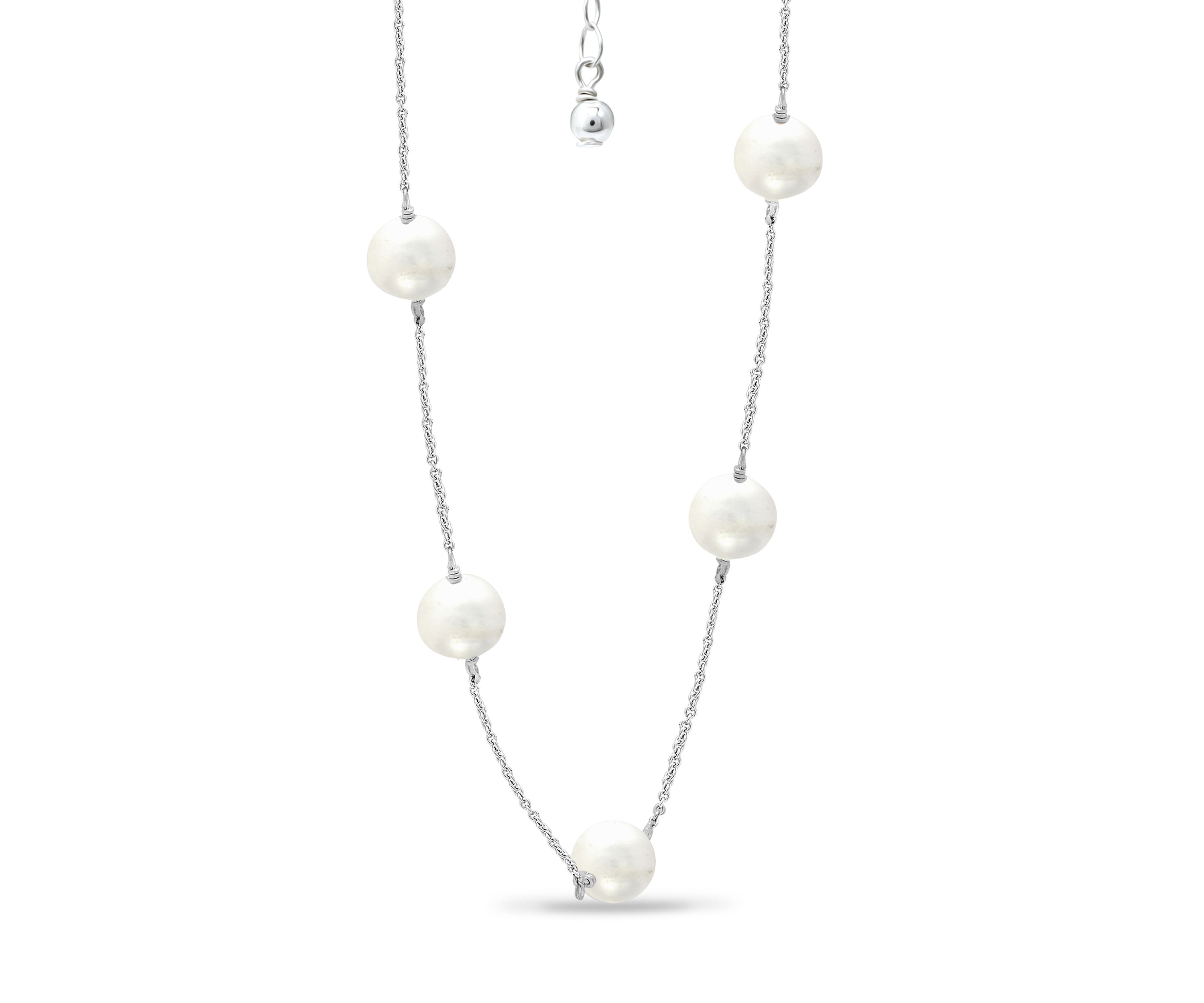 Fresh Water Pearl Station Necklace in Sterling Silver
