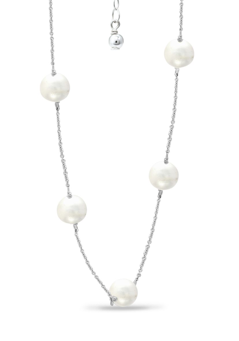 Fresh Water Pearl Station Necklace in Sterling Silver