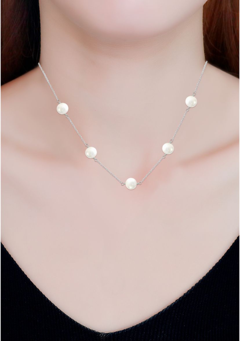 Fresh Water Pearl Station Necklace in Sterling Silver
