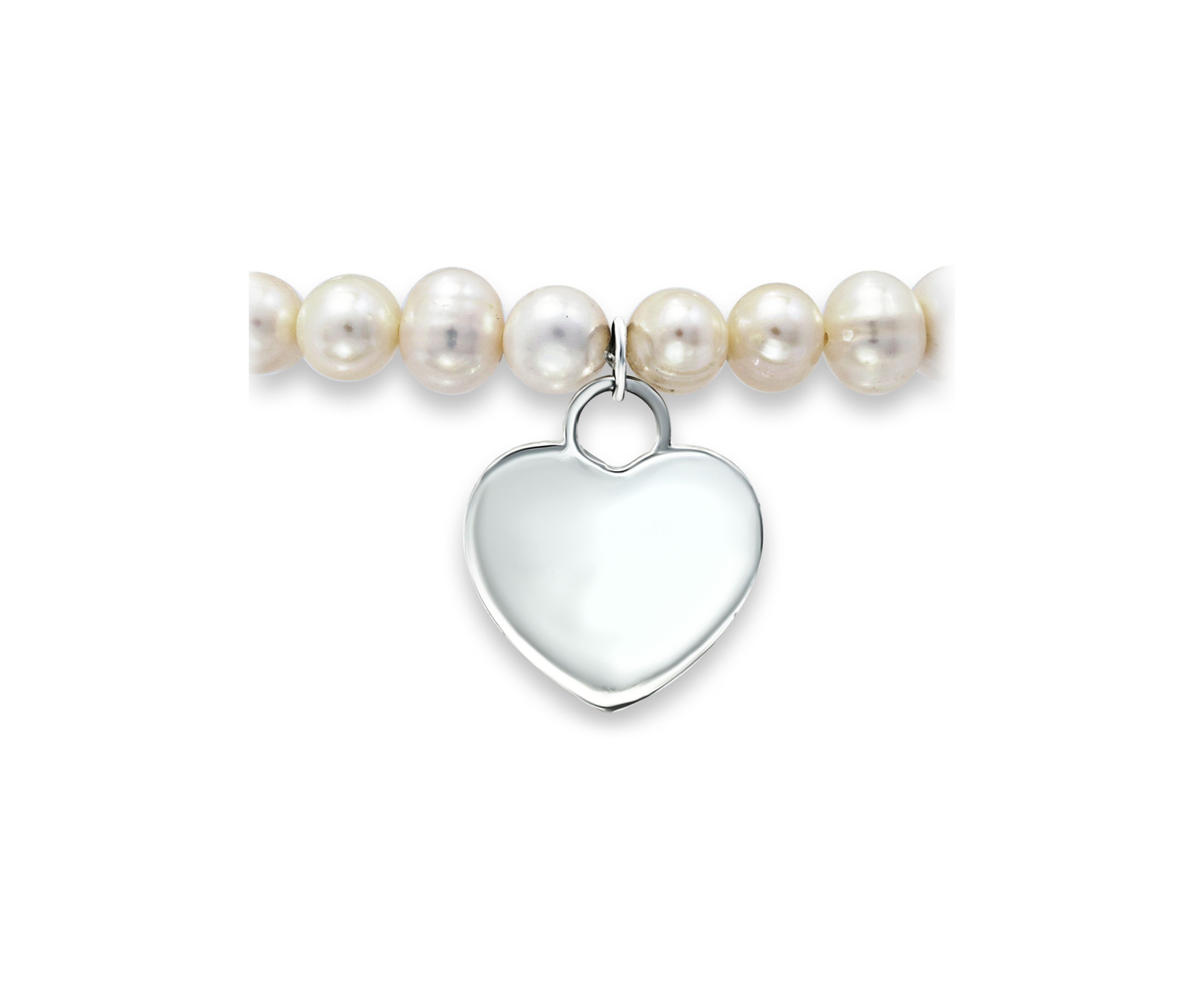 Fresh Water Pearl Heart Charm Bracelet in Sterling Silver