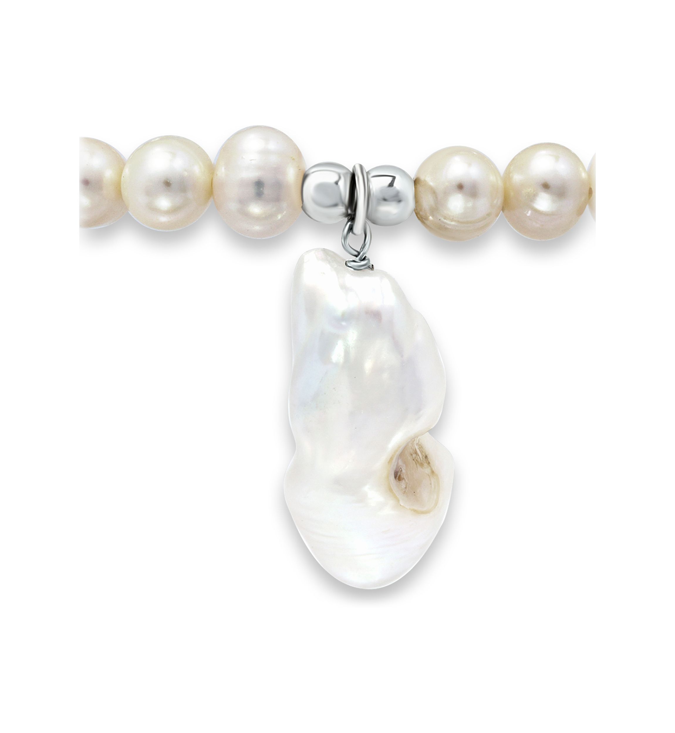 Fresh Water Pearl Drop Charm Bracelet in Sterling Silver