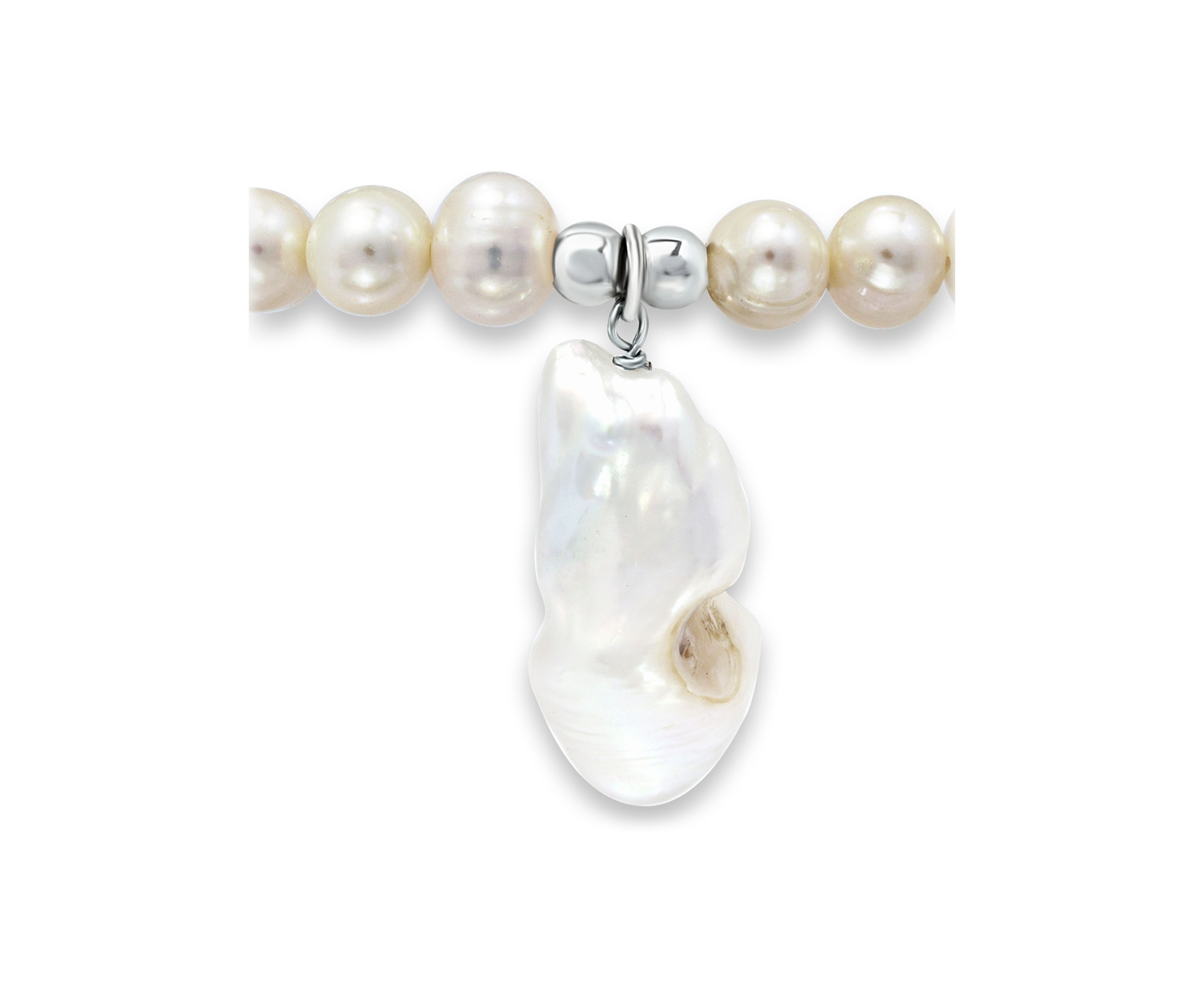 Fresh Water Pearl Drop Charm Bracelet in Sterling Silver
