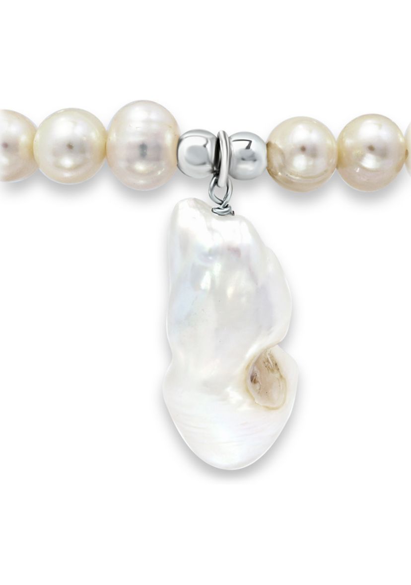 Fresh Water Pearl Drop Charm Bracelet in Sterling Silver
