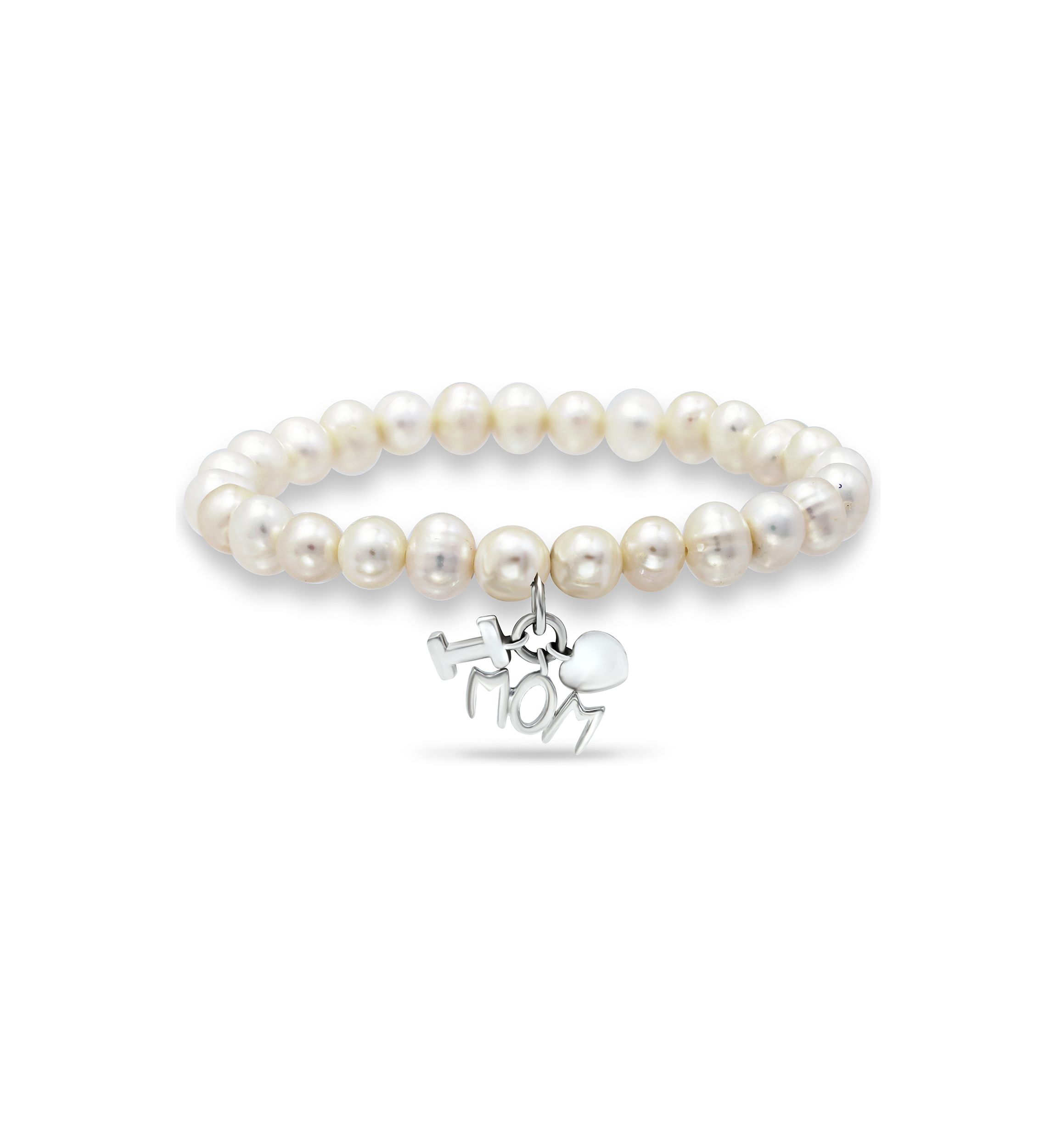 Fresh Water Pearl Mom Charm Bracelet in Sterling Silver