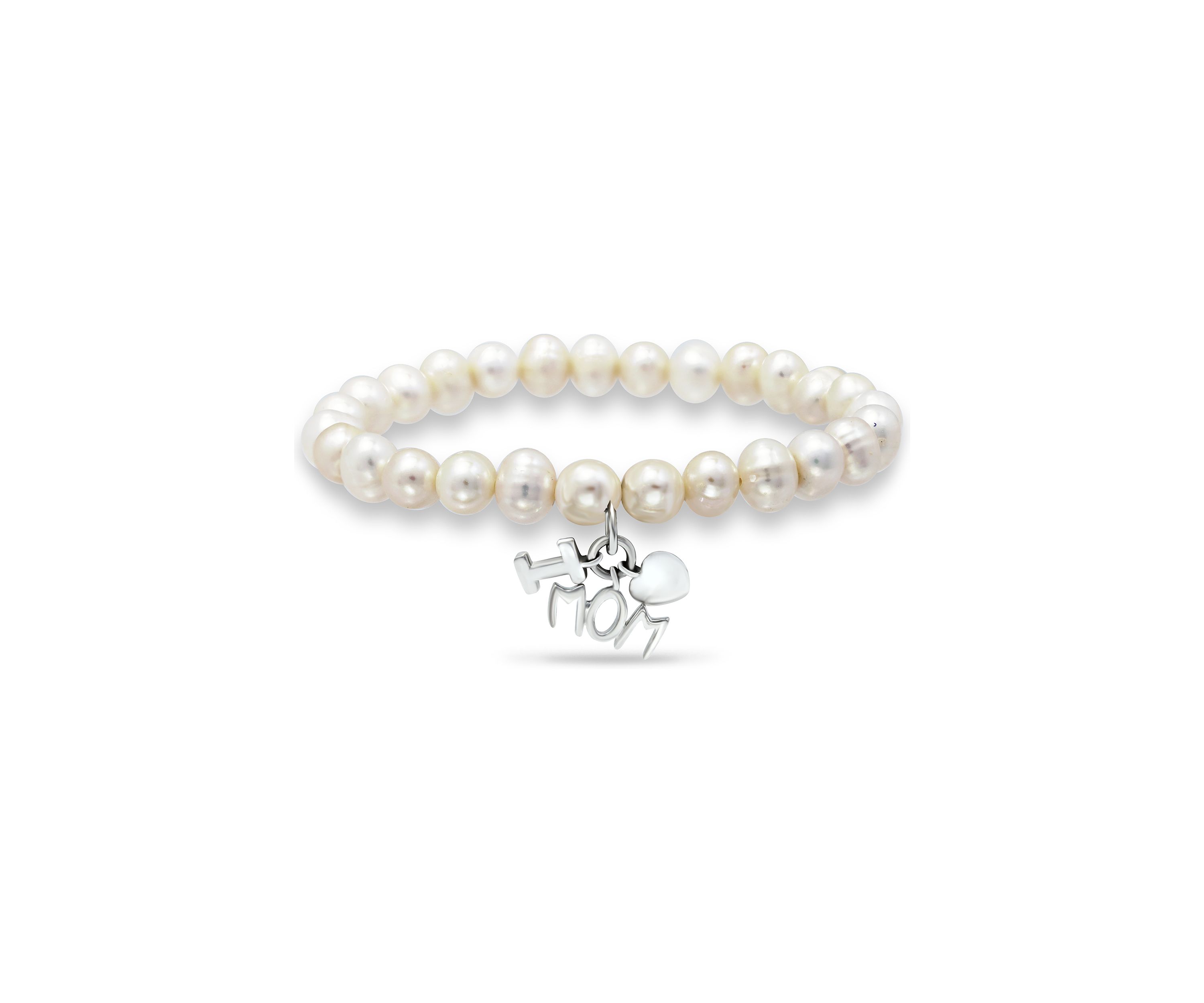 Fresh Water Pearl Mom Charm Bracelet in Sterling Silver