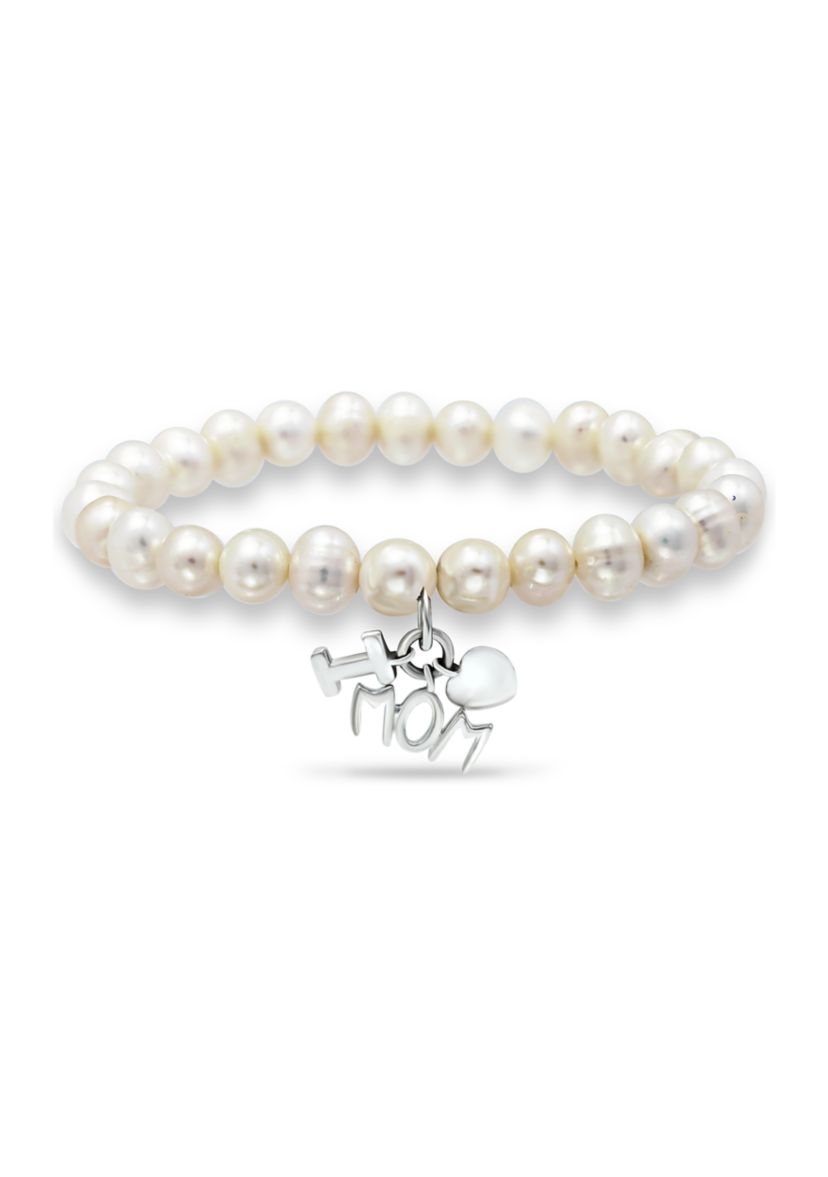 Fresh Water Pearl Mom Charm Bracelet in Sterling Silver