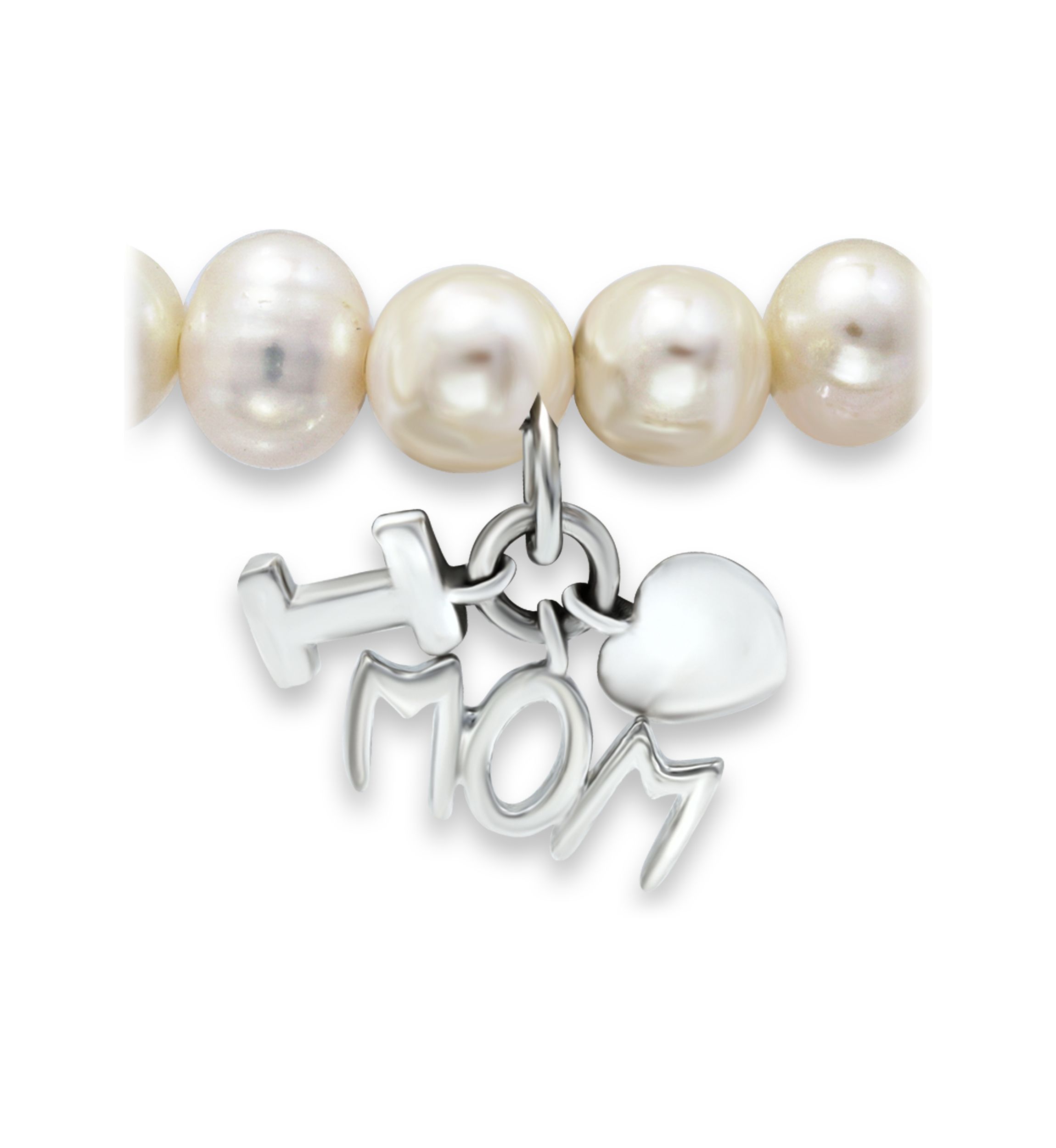 Fresh Water Pearl Mom Charm Bracelet in Sterling Silver