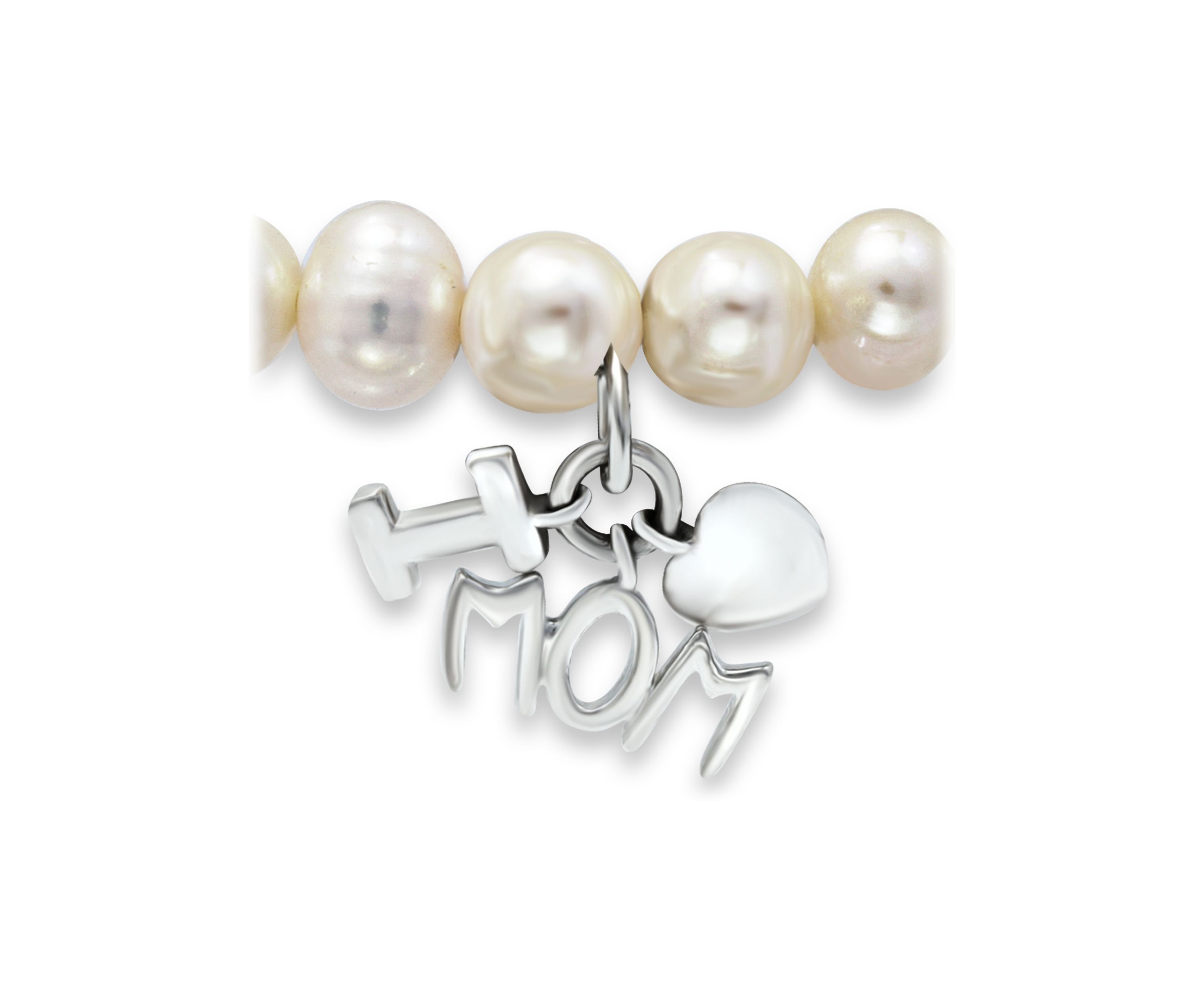 Fresh Water Pearl Mom Charm Bracelet in Sterling Silver