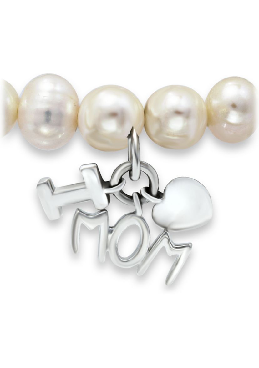 Fresh Water Pearl Mom Charm Bracelet in Sterling Silver