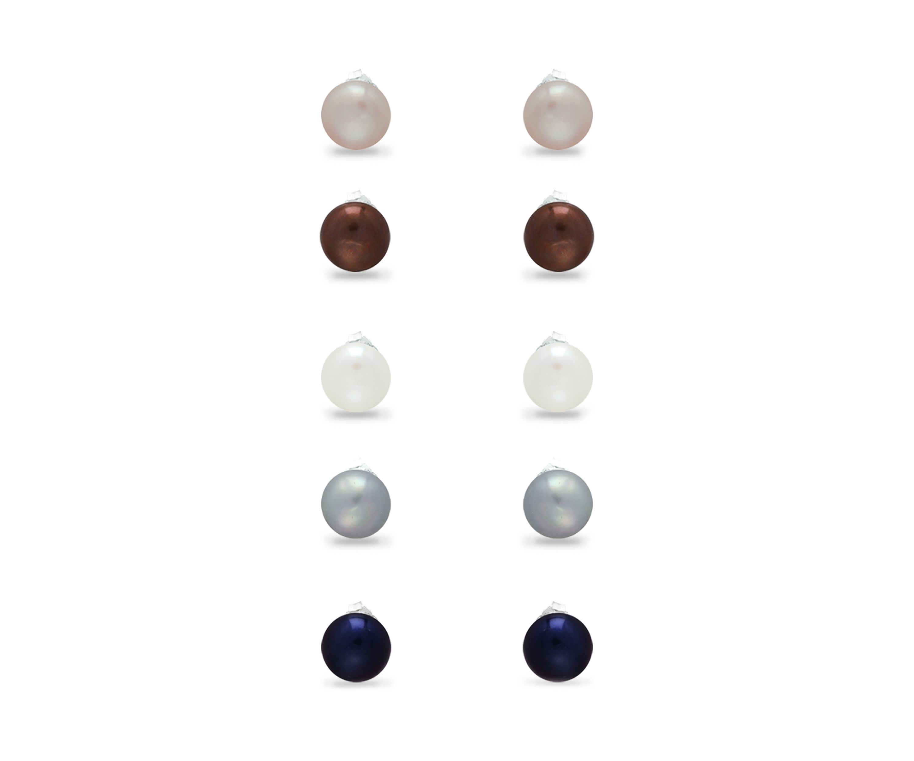 Set of 5 Multi Color Freshwater Pearl Stud Earrings in Sterling Silver