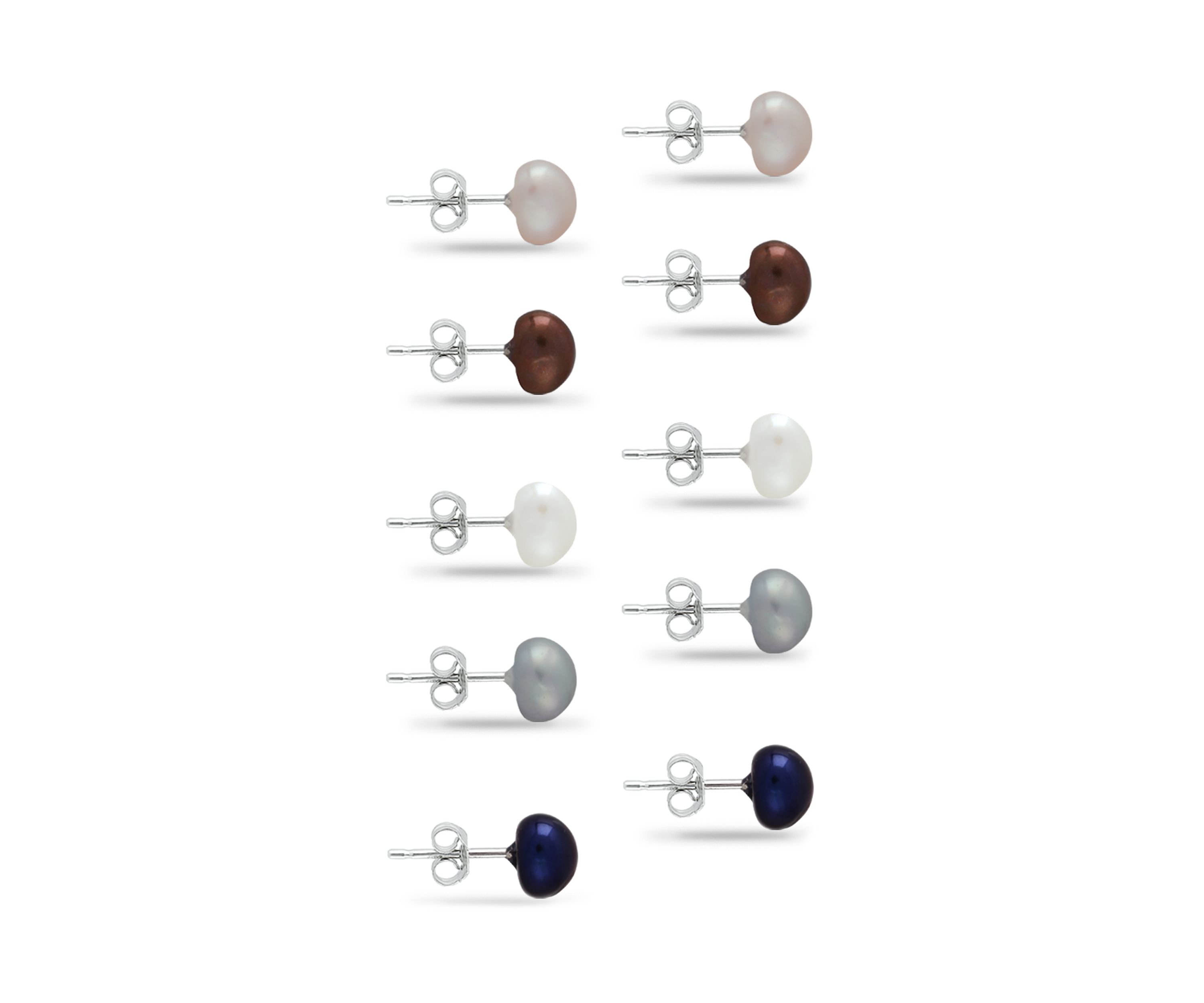 Set of 5 Multi Color Freshwater Pearl Stud Earrings in Sterling Silver