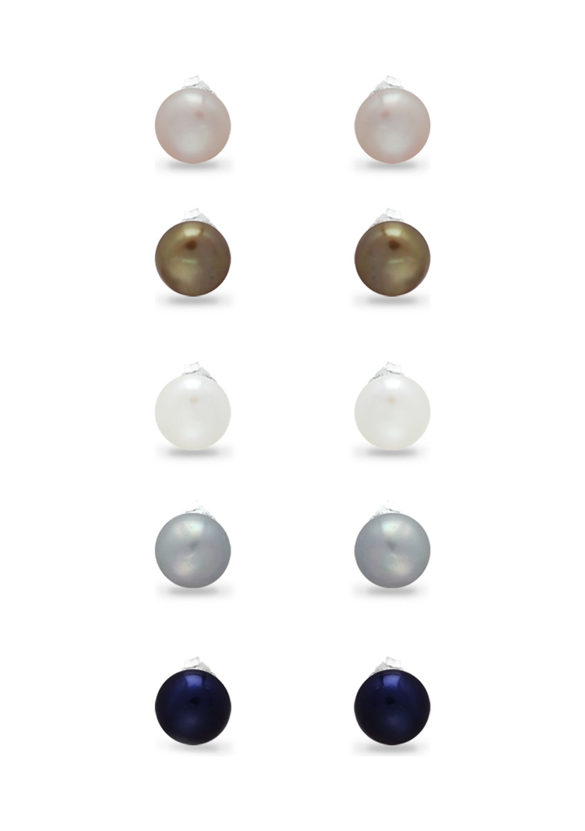 Multi Color Fresh Water Pearl Stud Earrings 5-Piece Set in Sterling Silver