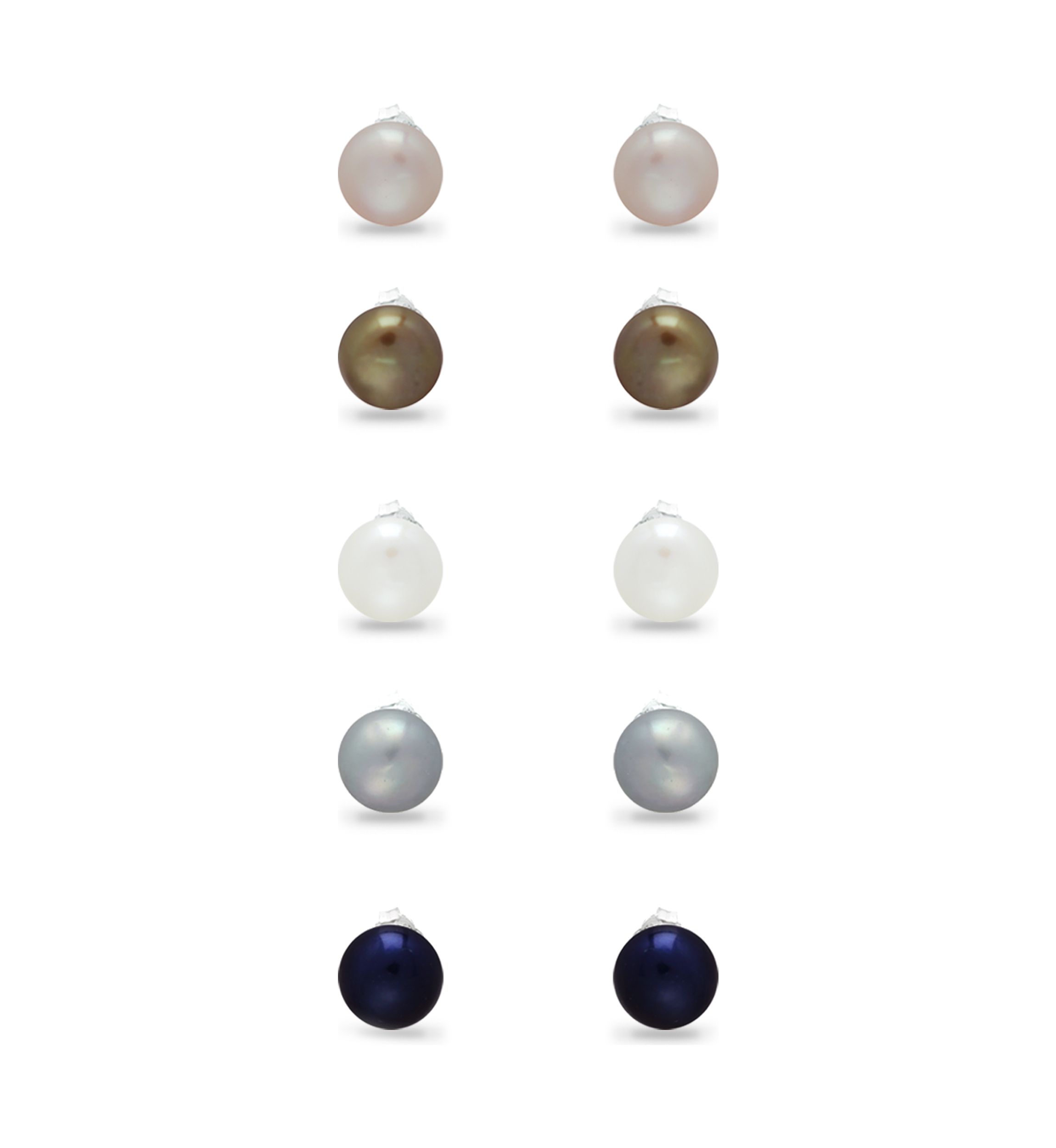 Multi Color Fresh Water Pearl Stud Earrings 5-Piece Set in Sterling Silver