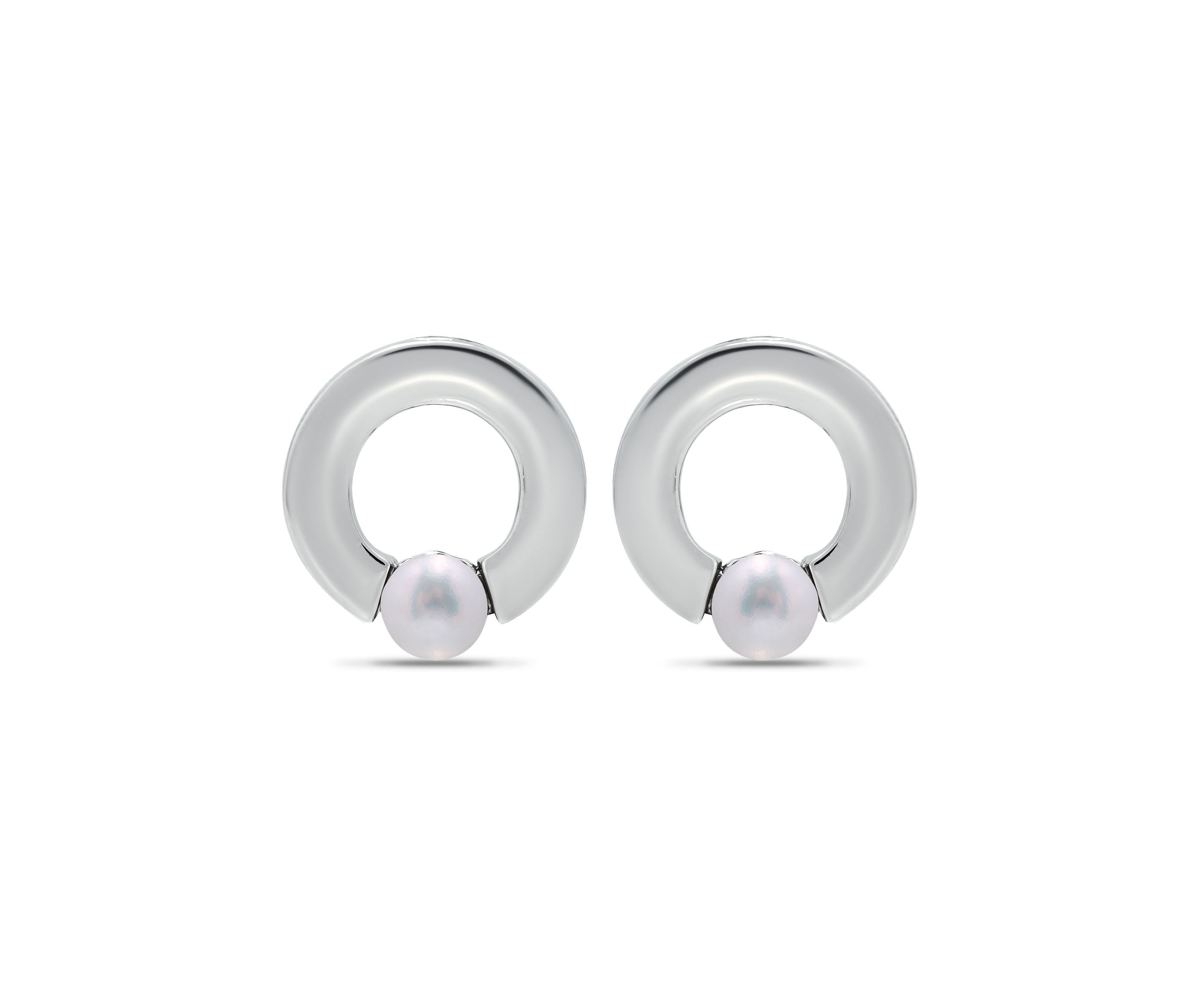 5mm Freshwater Pearl 15mm Open Round Polished Stud Earring, Sterling Silver