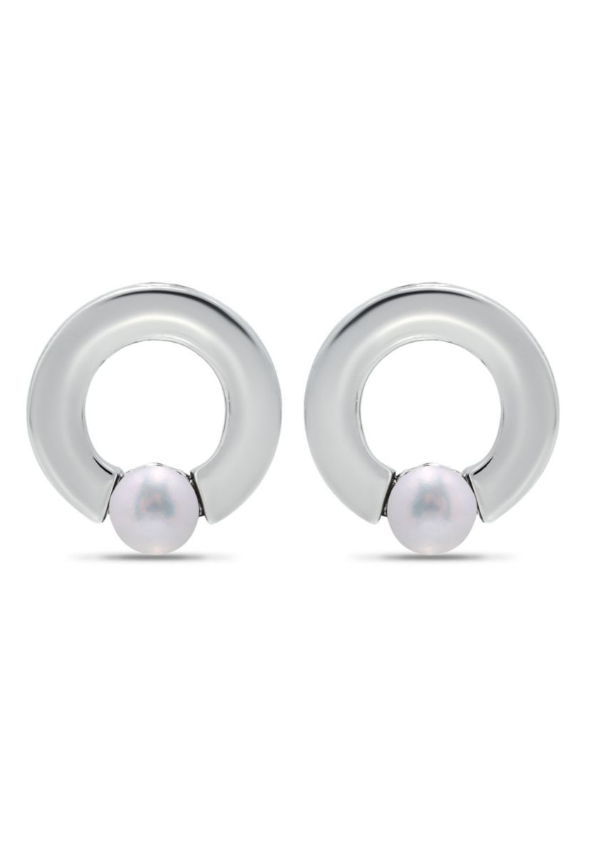 5mm Freshwater Pearl 15mm Open Round Polished Stud Earring, Sterling Silver