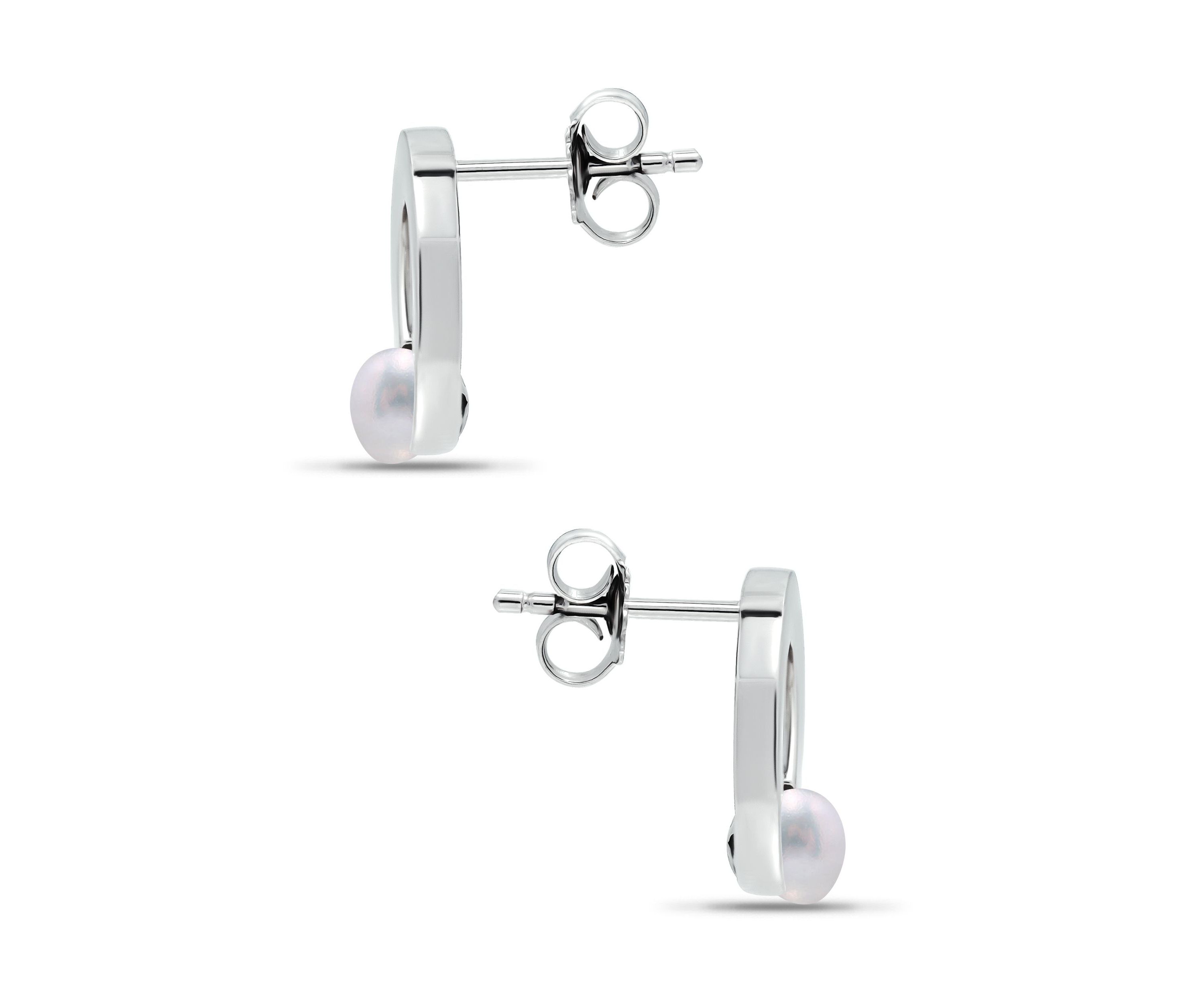 5mm Freshwater Pearl 15mm Open Round Polished Stud Earring, Sterling Silver