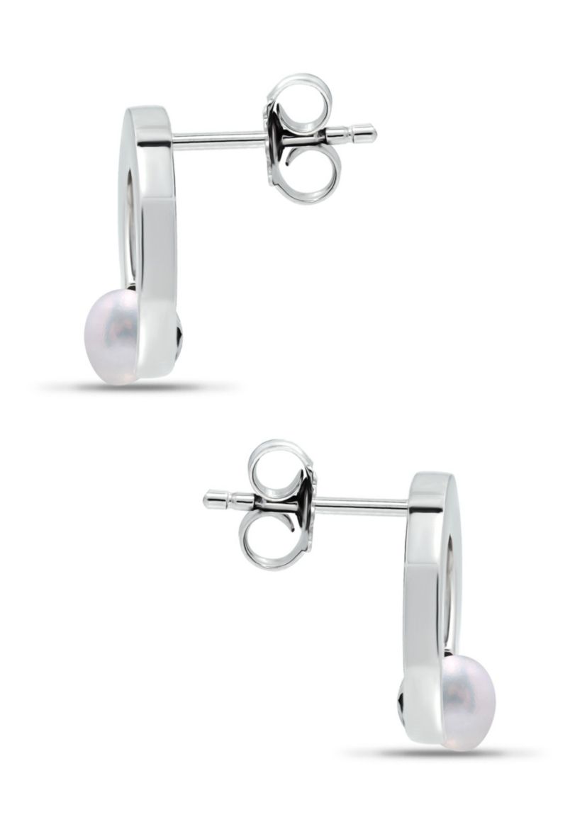 5mm Freshwater Pearl 15mm Open Round Polished Stud Earring, Sterling Silver
