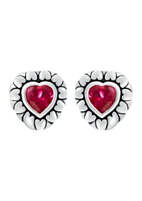 Belk & Co Lab Created 1.82 ct. t.w. Created Pink Sapphire Heart Stud Earrings, Sterling Silver