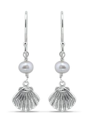 Belk & Co 5mm Freshwater Pearl & Seashell Drop French Wire Earrings, Sterling Silver