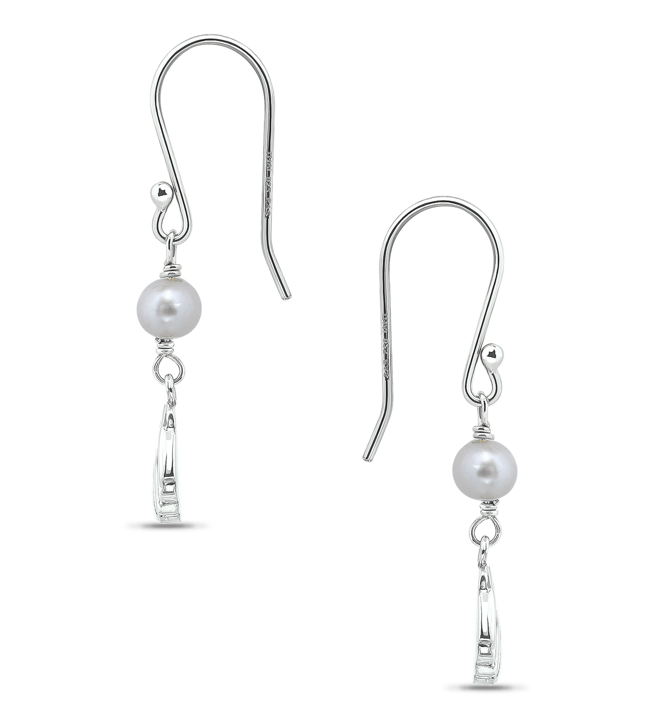5mm Freshwater Pearl & Seashell Drop French Wire Earrings, Sterling Silver