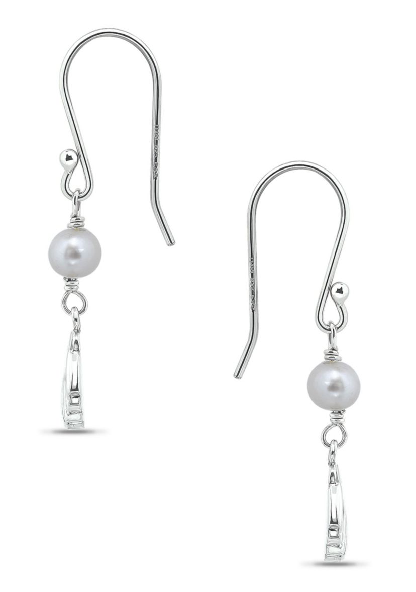 5mm Freshwater Pearl & Seashell Drop French Wire Earrings, Sterling Silver