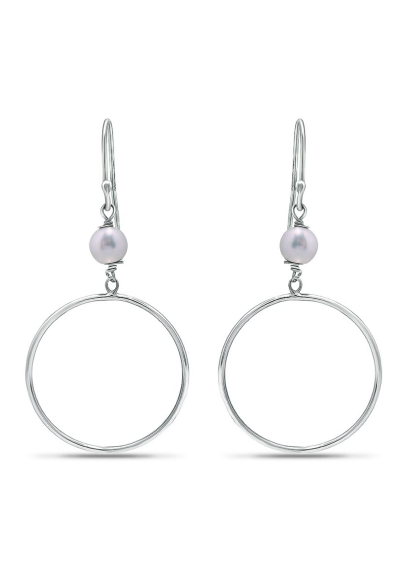 6mm Freshwater Pearl Circle Drop French Wire Earrings, Sterling Silver