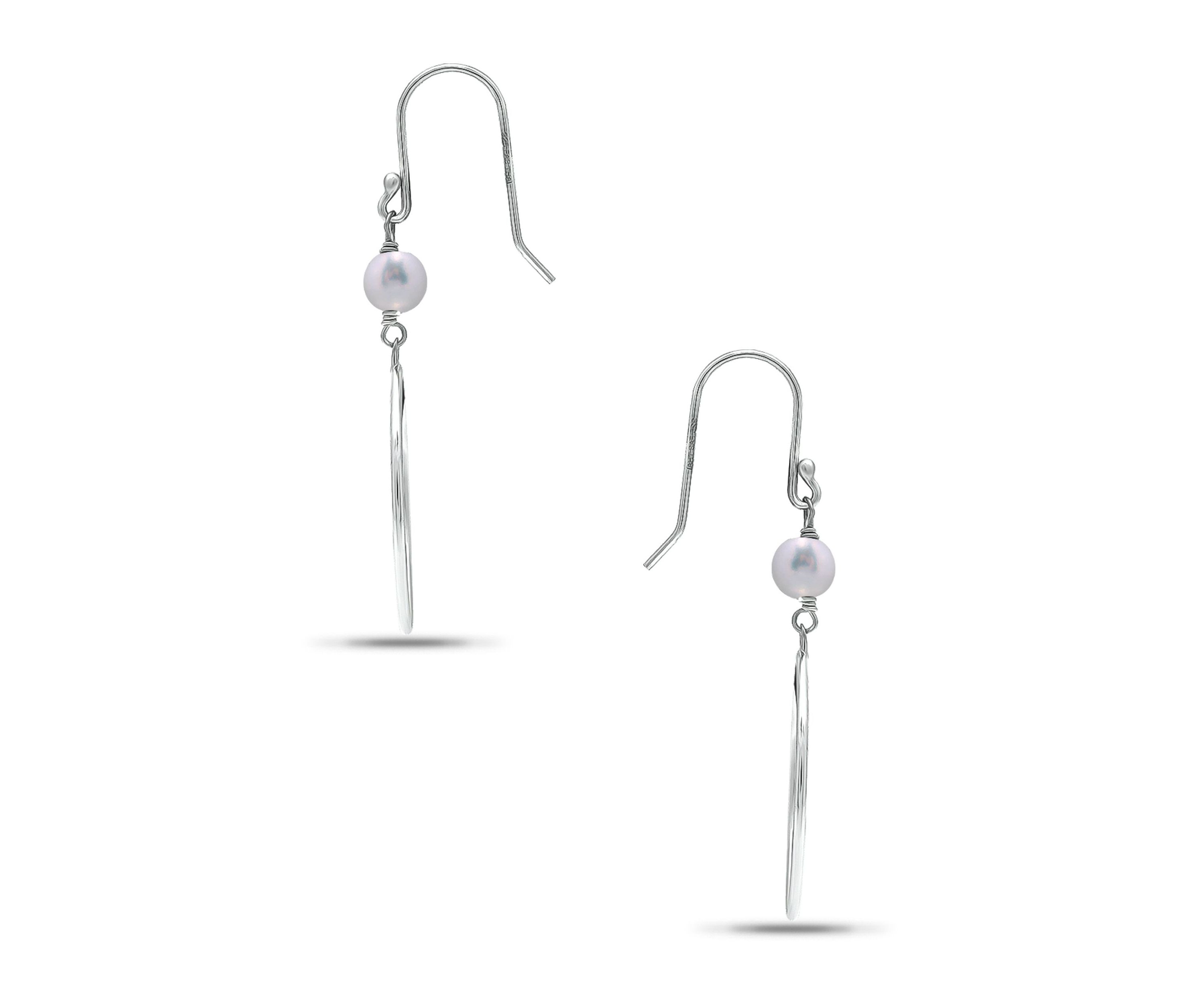 6mm Freshwater Pearl Circle Drop French Wire Earrings, Sterling Silver