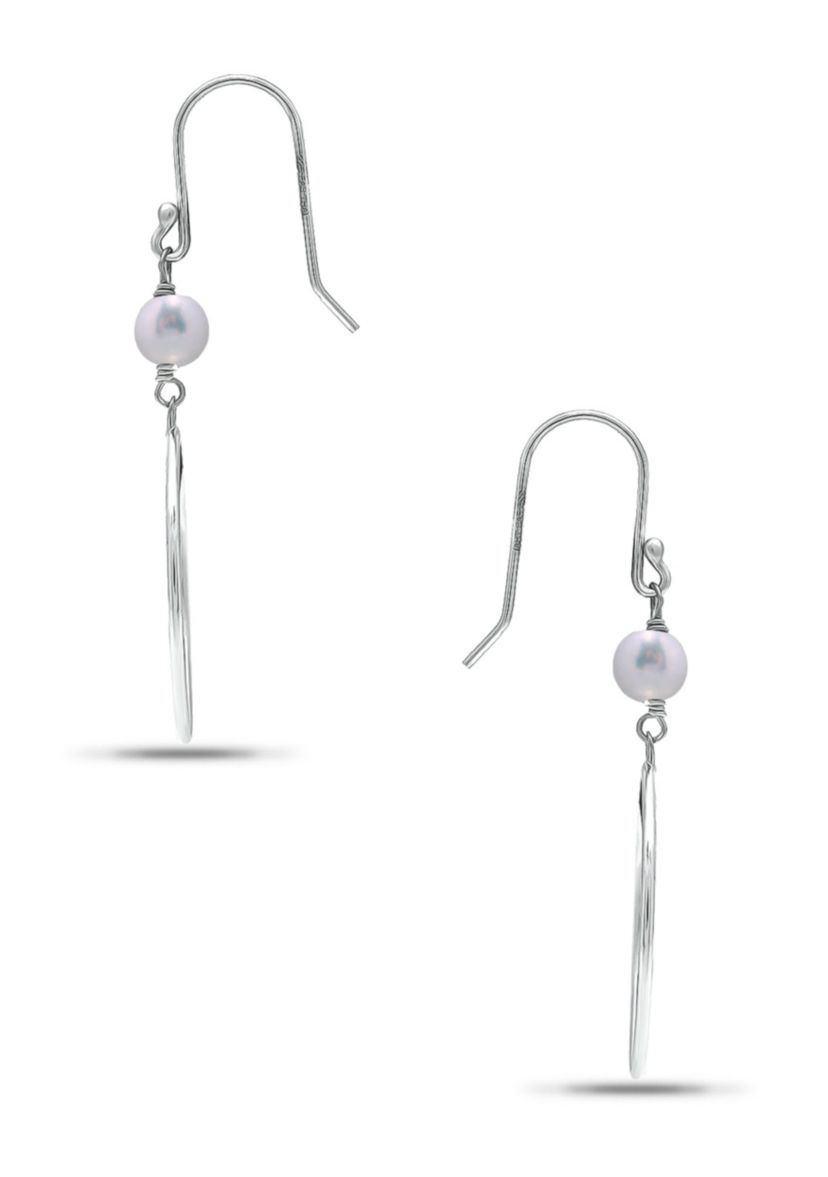 6mm Freshwater Pearl Circle Drop French Wire Earrings, Sterling Silver