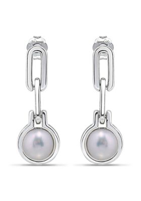 Belk & Co 6mm Freshwater Pearl Paperclip Drop Earrings, Sterling Silver