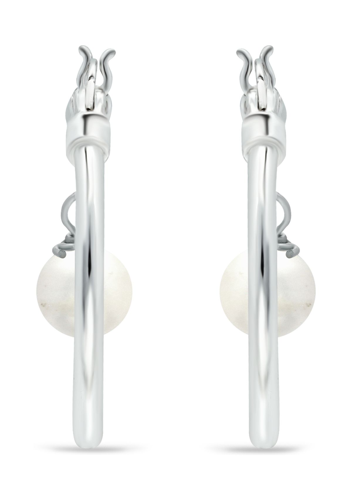 Fresh Water Pearl Drop Hoop Earrings in Sterling Silver