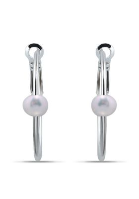 Belk & Co 7mm Freshwater Pearl Station 2.5mmX30mm Oval Hoop Earrings. Sterling Silver