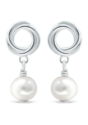 Belk & Co 7 Millimeter Freshwater Pearl Drop Earrings in Sterling Silver