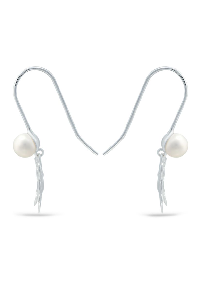 5 Millimeter Freshwater Pearl Butterfly Drop Earrings in Sterling Silver