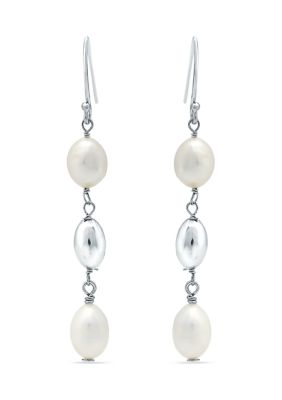 Belk & Co 10 mm x 8 mm Freshwater Pearl Drop Earrings in Sterling Silver