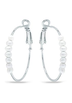 Belk & Co 3 Millimeter Freshwater Pearl Hoop Earrings in Sterling Silver